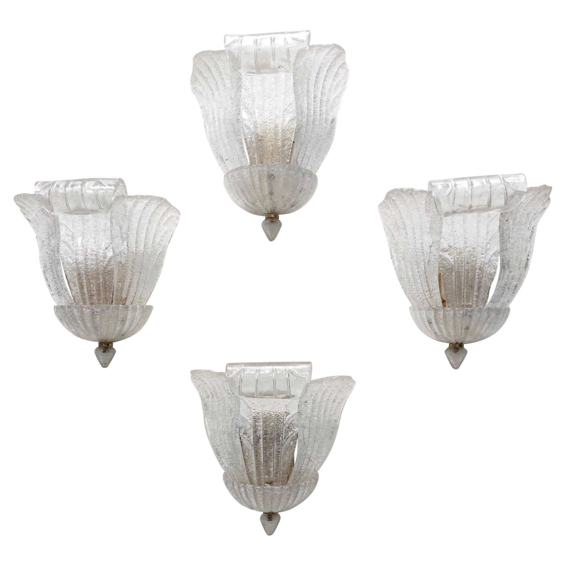 Four Murano Glass and Brass Wall Lights by Novaresi, Italy