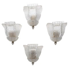 Four Murano Glass and Brass Wall Lights by Novaresi, Italy