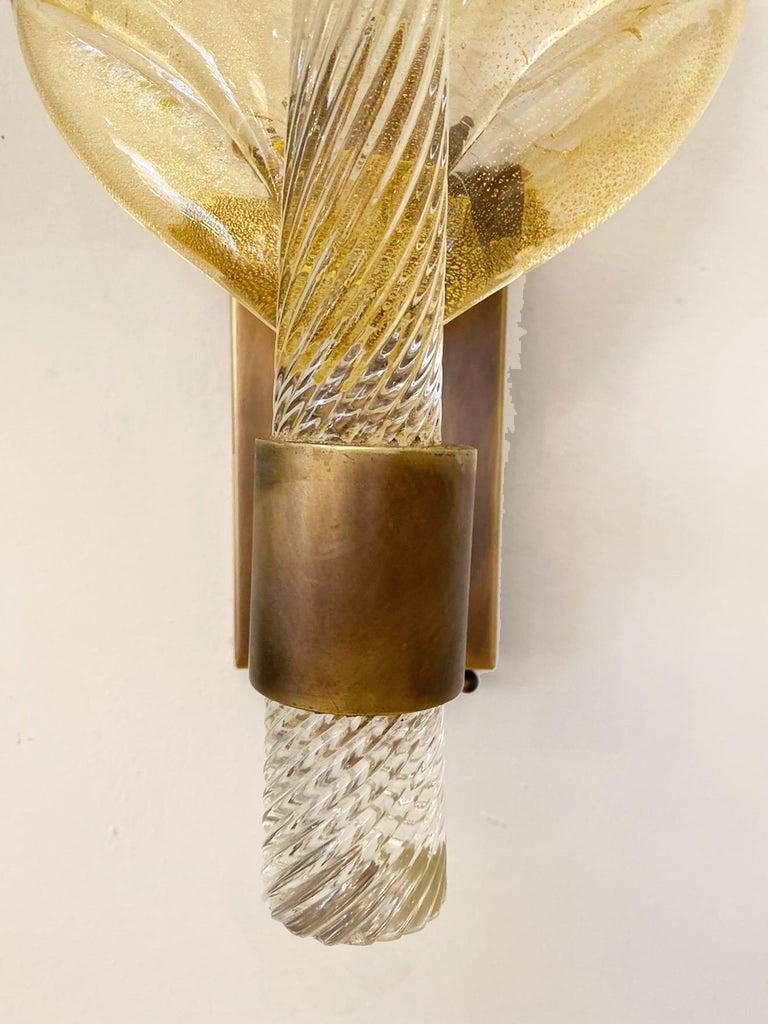 Contemporary Four Murano Glass Leaf Wall Lights, Art Deco style, in Stock For Sale