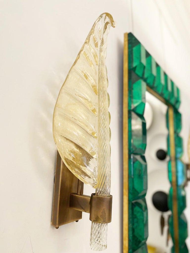 Four Murano Glass Leaf Wall Lights, Art Deco style, in Stock For Sale 1