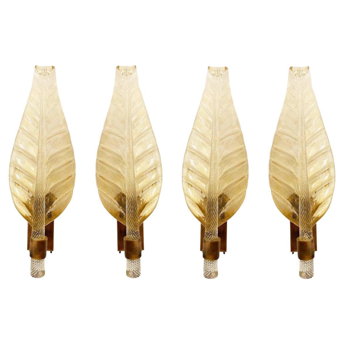 Four Murano Glass Leaf Wall Lights, Art Deco style, in Stock