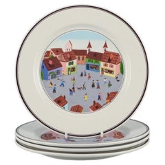 Used Four "Naif" Porcelain Plates, Villeroy & Boch, Luxemburg, Design Gérard Laplau