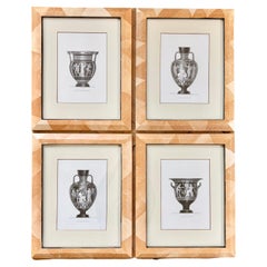 Four Neoclassical Prints of Grecian Urns, Framed in Marble, 19th Century