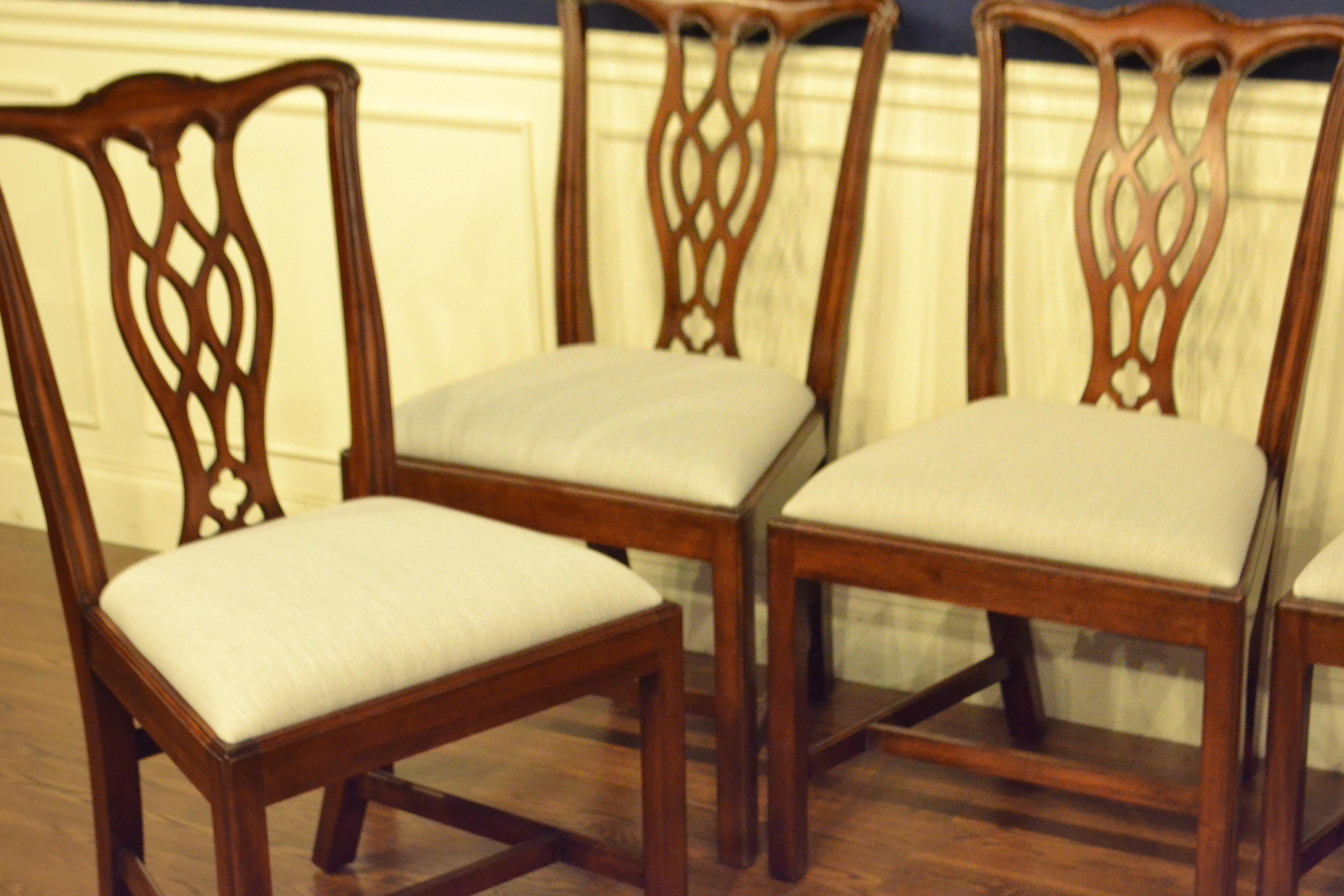 Georgian Four New Mahogany Straight Leg Chippendale Style Dining Chairs by Leighton Hall