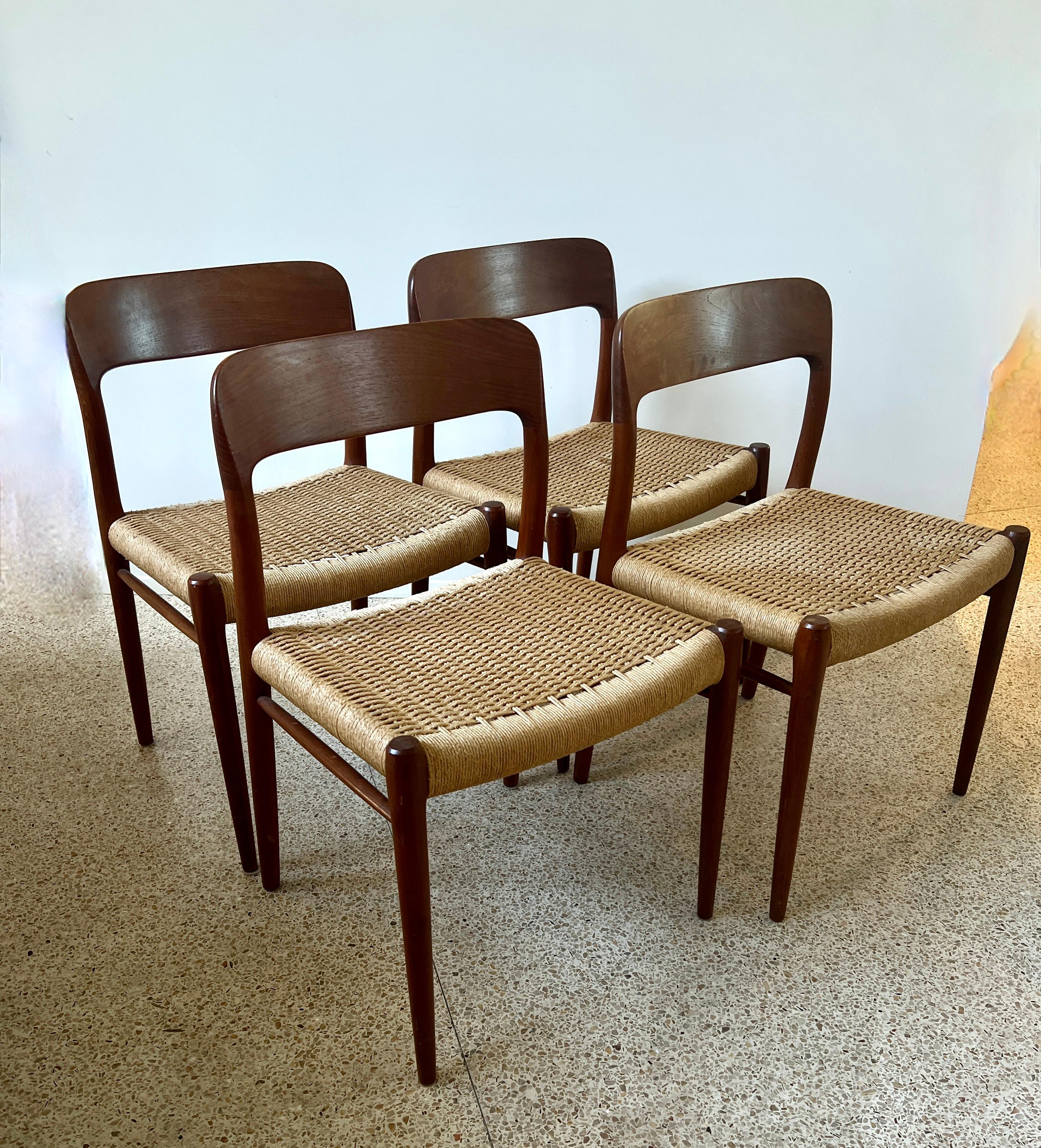 Mid-Century Modern Four Niels Otto Moller Danish Dining Room Chairs with Hand Woven Seats For Sale