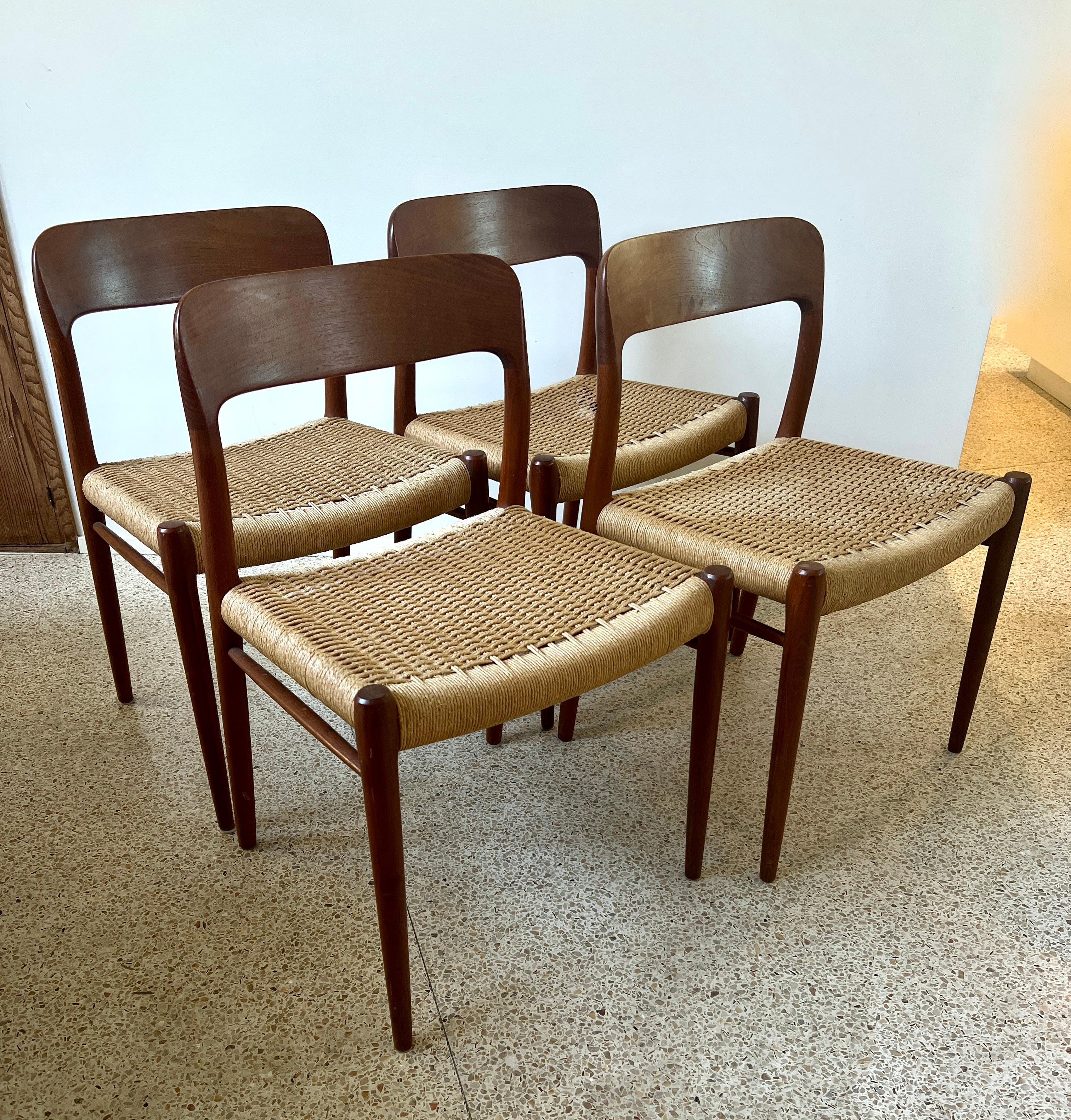 Hand-Crafted Four Niels Otto Moller Danish Dining Room Chairs with Hand Woven Seats For Sale