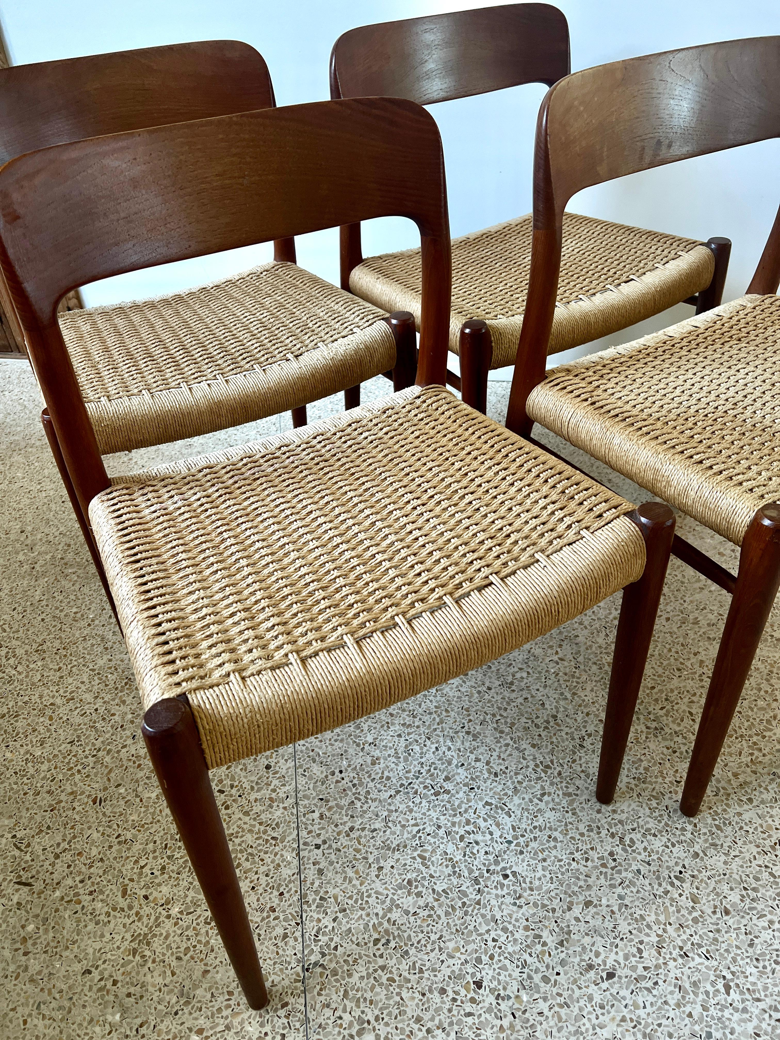Four Niels Otto Moller Danish Dining Room Chairs with Hand Woven Seats In Good Condition For Sale In Los Angeles, CA
