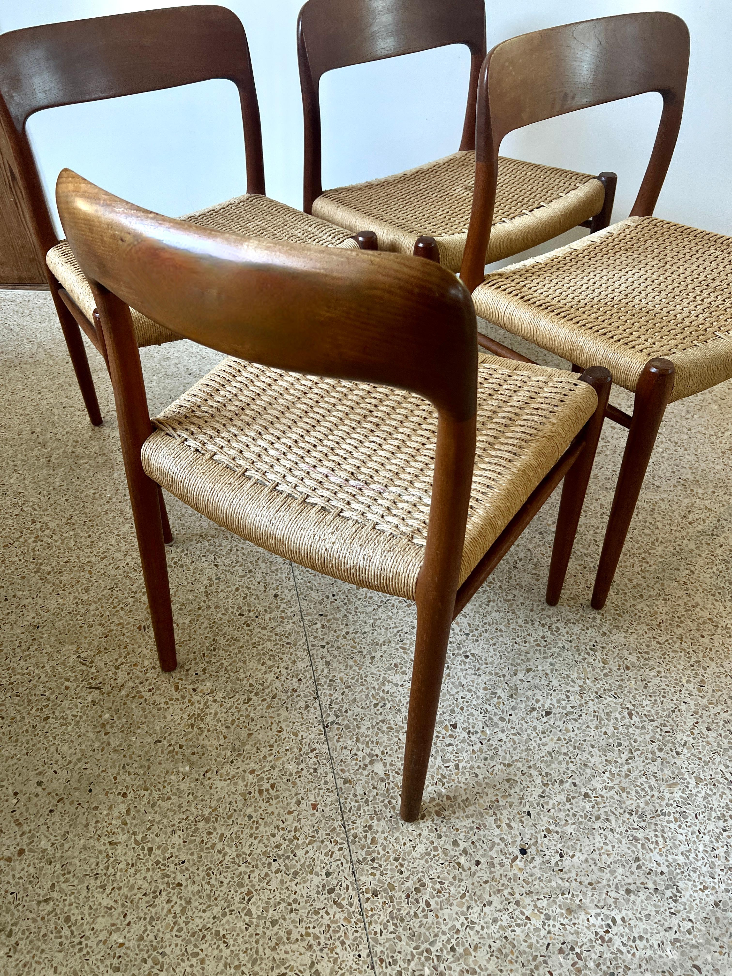 Papercord Four Niels Otto Moller Danish Dining Room Chairs with Hand Woven Seats For Sale