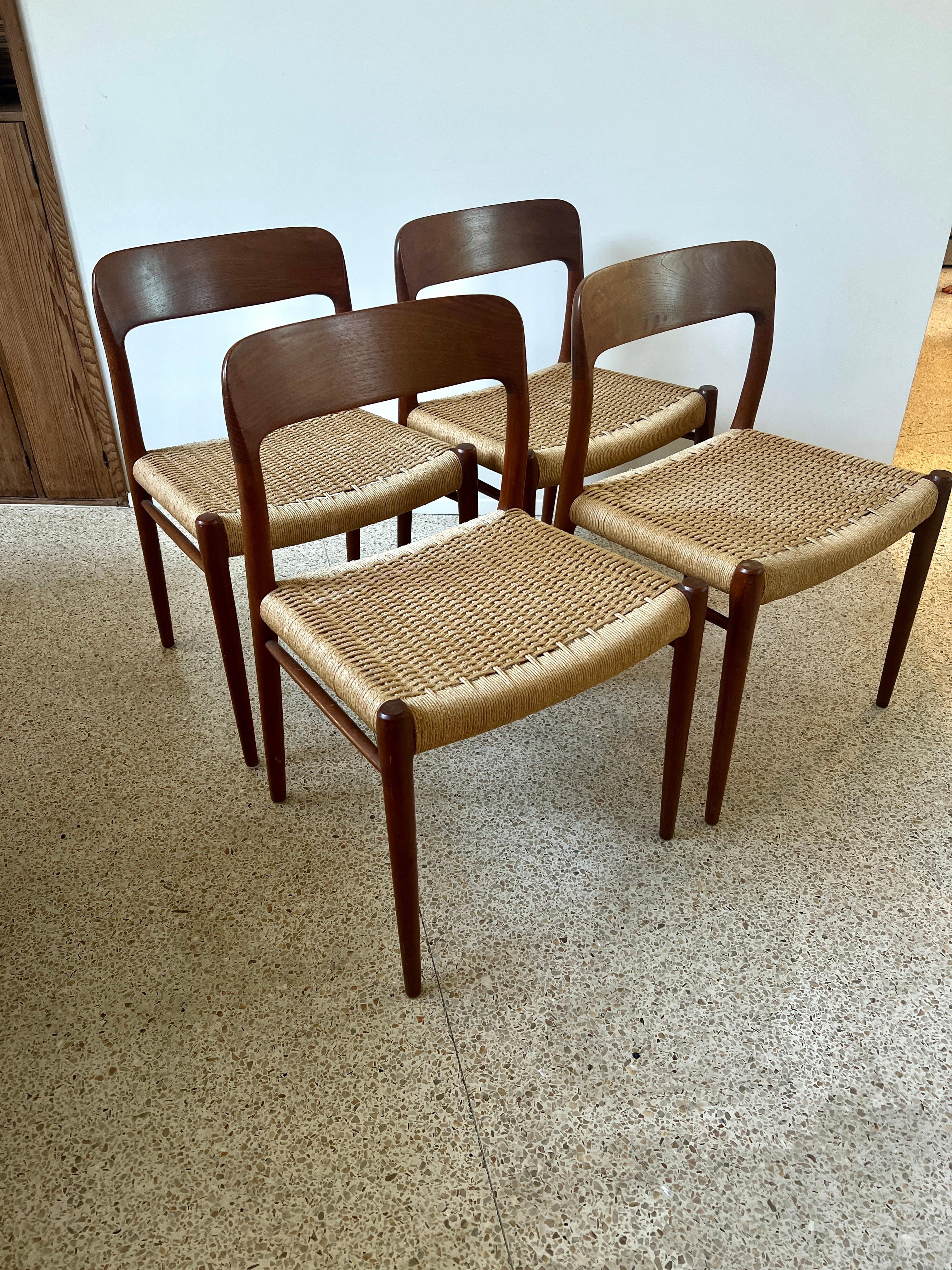 Four Niels Otto Moller Danish Dining Room Chairs with Hand Woven Seats For Sale 1