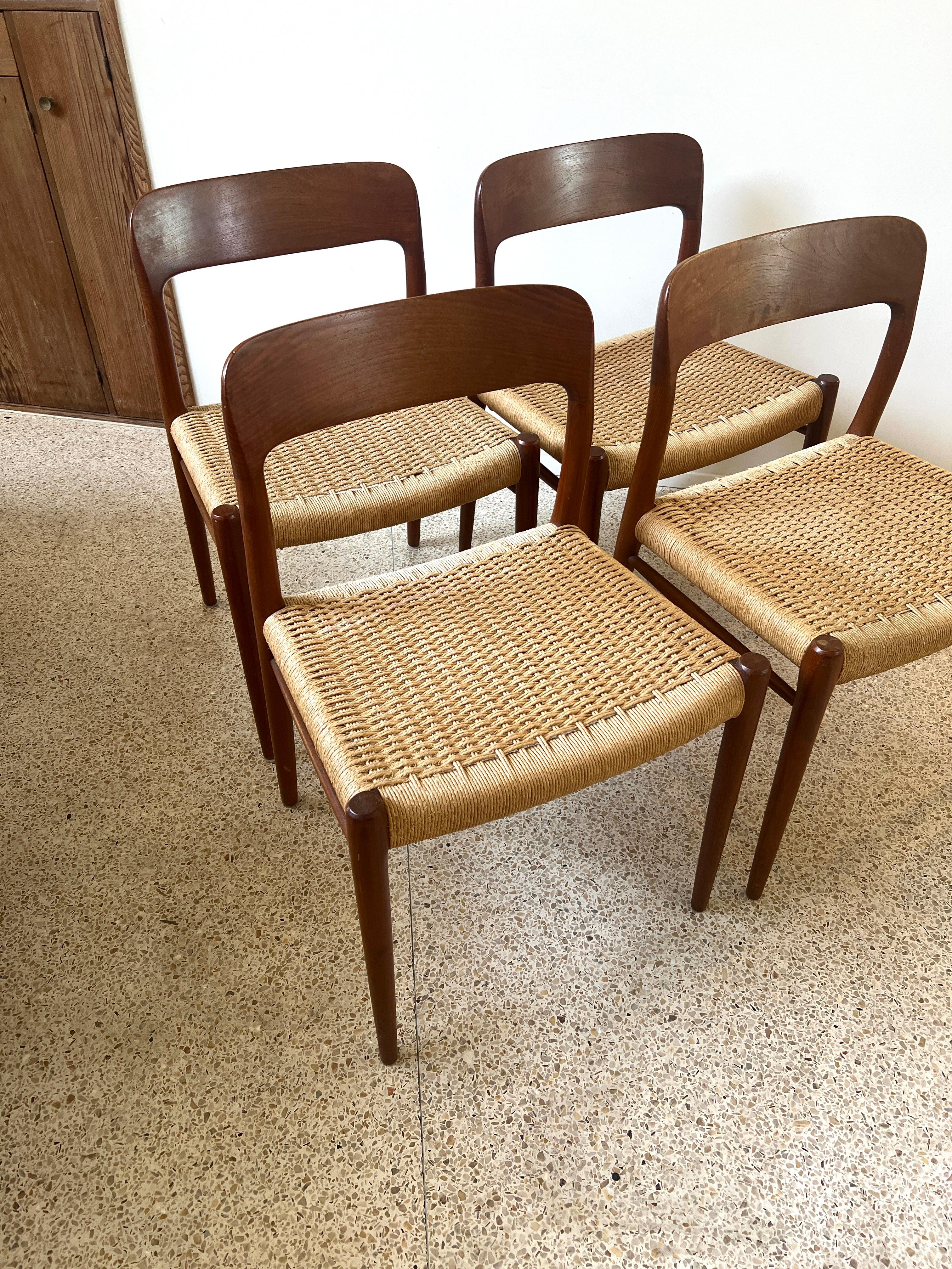 Four Niels Otto Moller Danish Dining Room Chairs with Hand Woven Seats For Sale 2