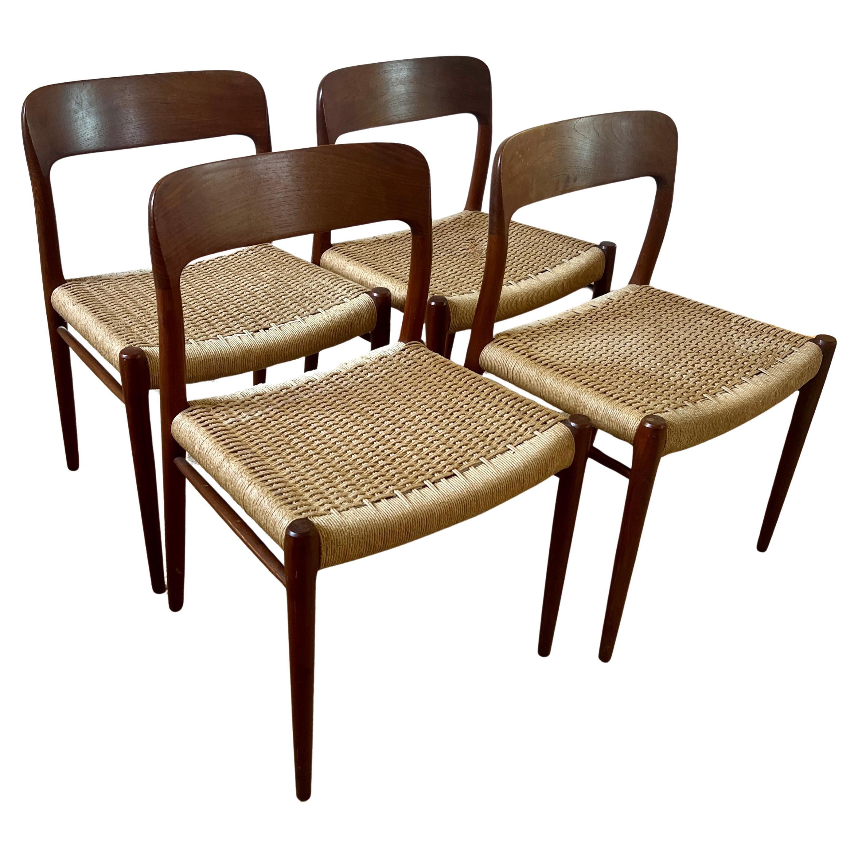 Four Niels Otto Moller Danish Dining Room Chairs with Hand Woven Seats For Sale