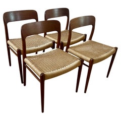 Vintage Four Niels Otto Moller Danish Dining Room Chairs with Hand Woven Seats