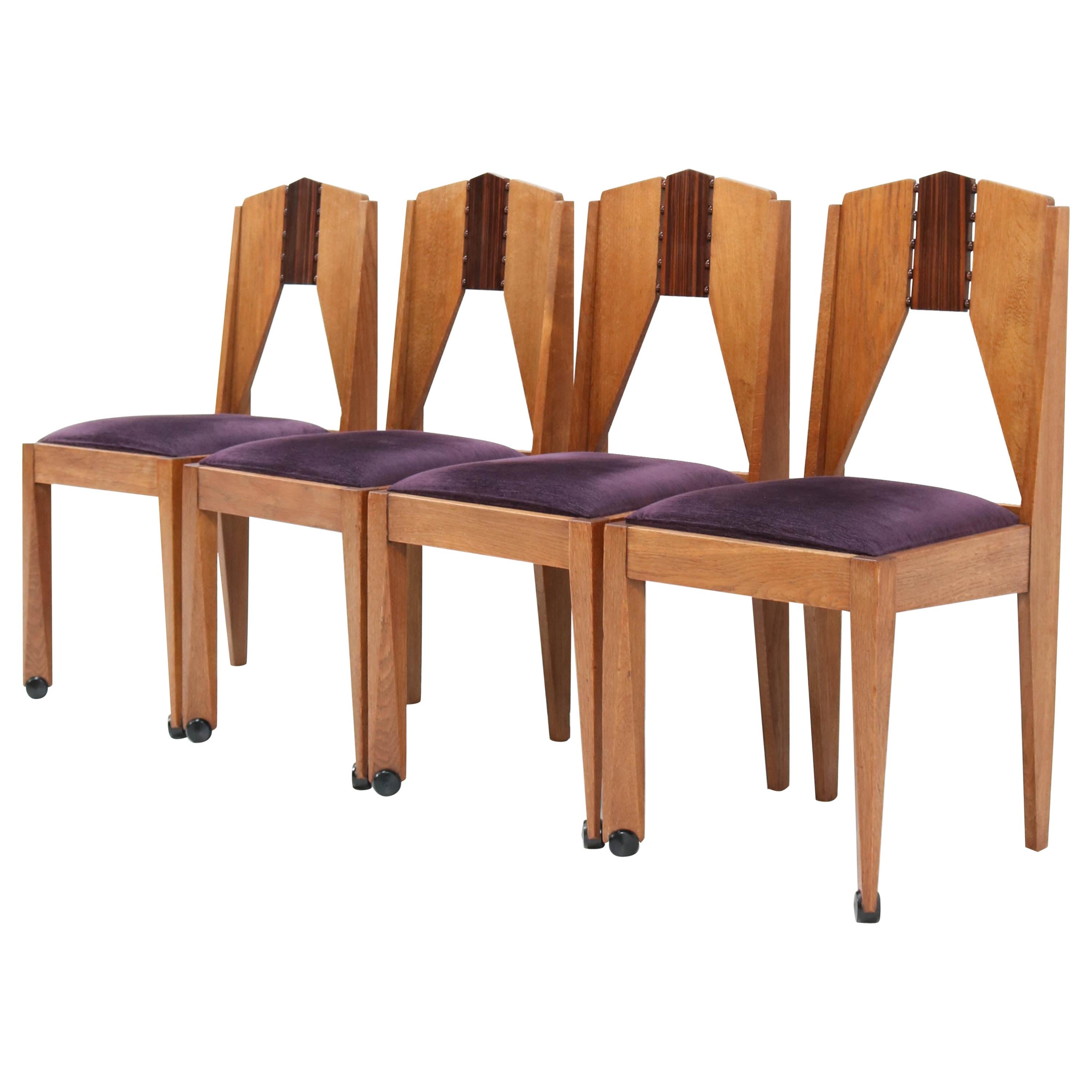 Four Oak Art Deco Amsterdam School Chairs by J.J. Zijfers Amsterdam
