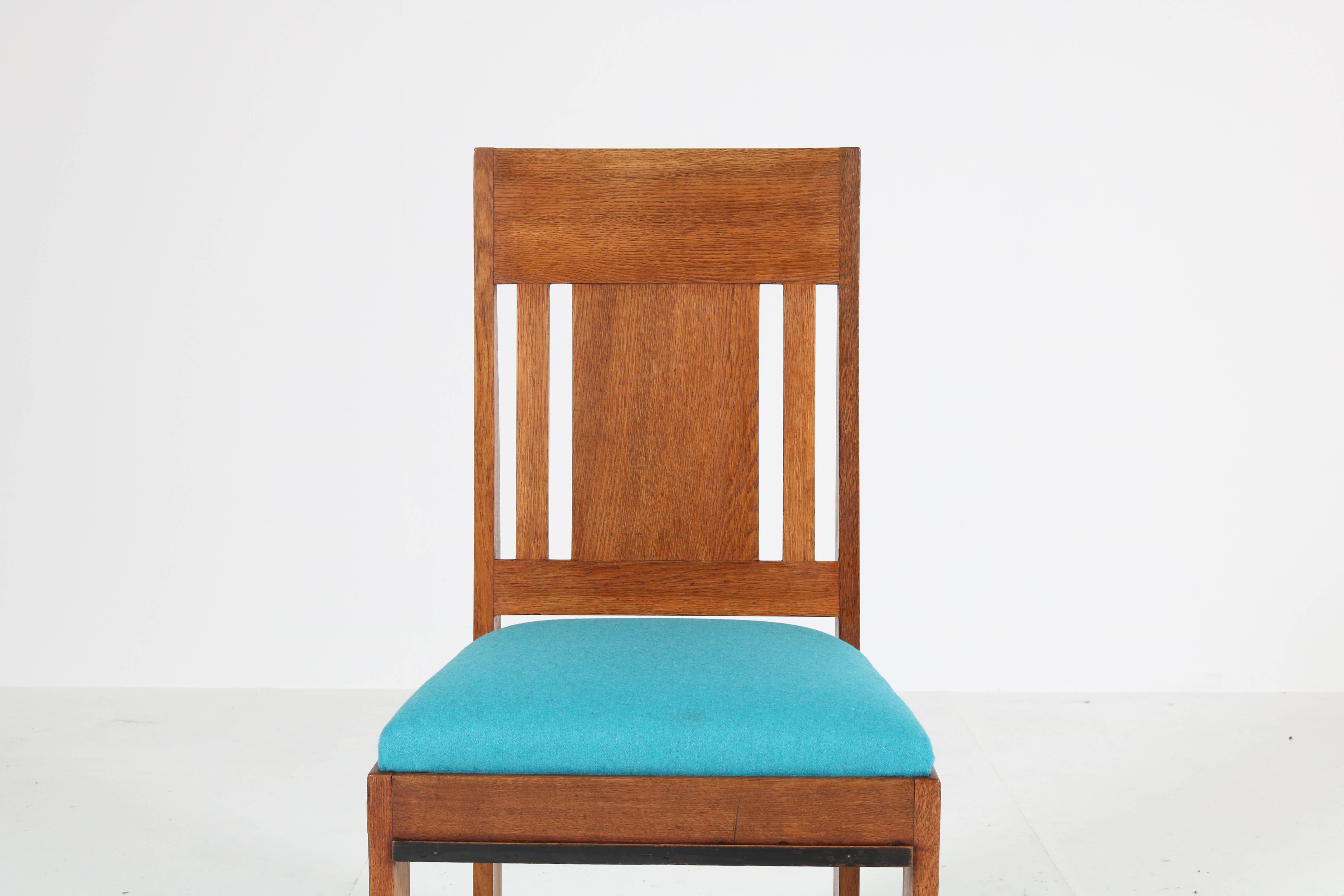 Dutch Four Oak Art Deco Haagse School Chairs by Jan Brunott, 1920s