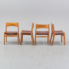 John Vedel Rieper 4 Oak Chairs with Leather Seat , Denmark, 1962