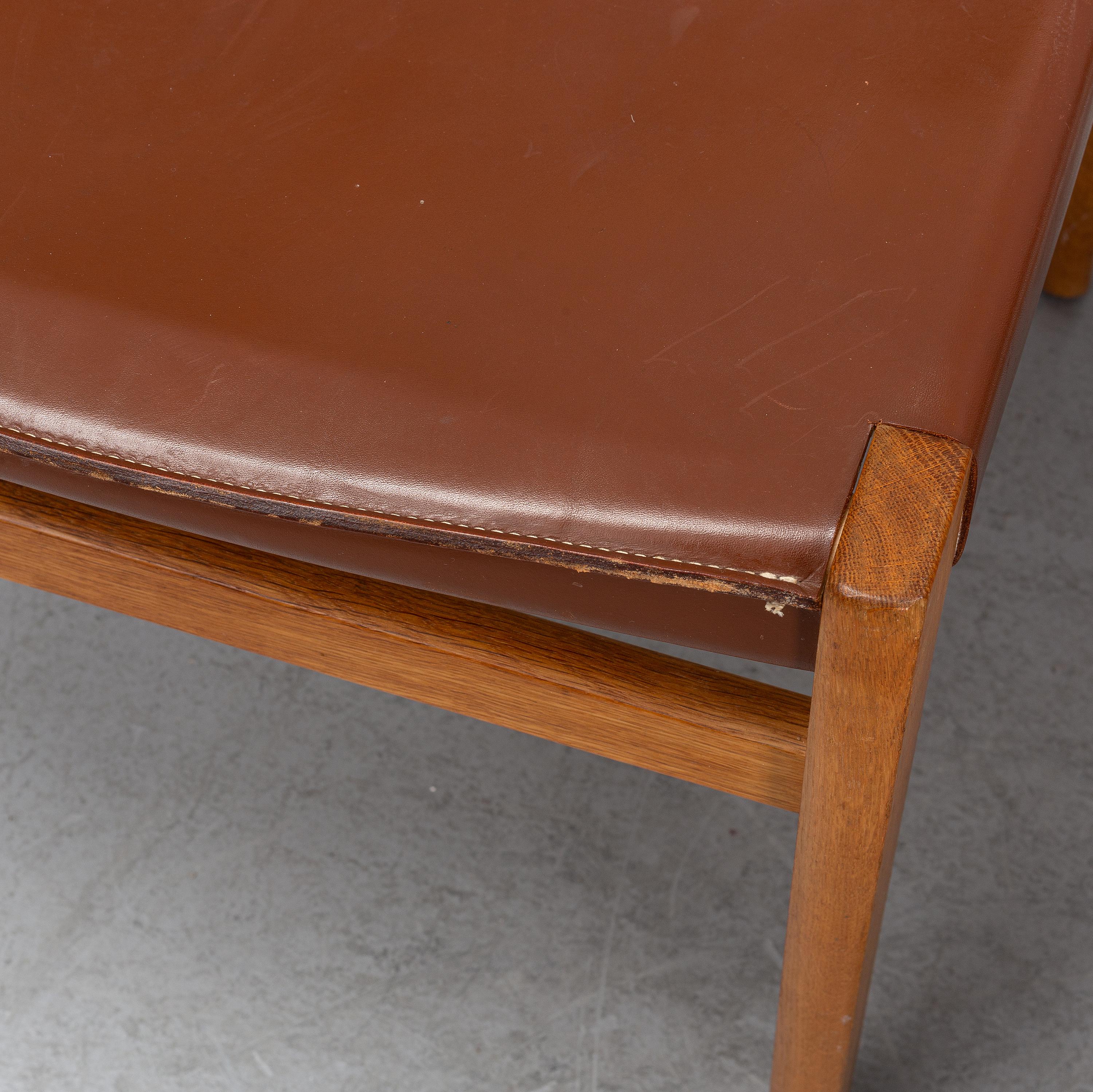 Danish Four Oak Chairs with Leather Seat by John Vedel Rieper, Denmark, 1962 For Sale