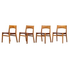 Four Oak Chairs with Leather Seat by John Vedel Rieper, Denmark, 1962