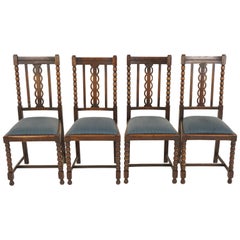 Four Oak Dining Chairs, Bobbin Leg, Lift Out Seat, Scotland 1920, B2489