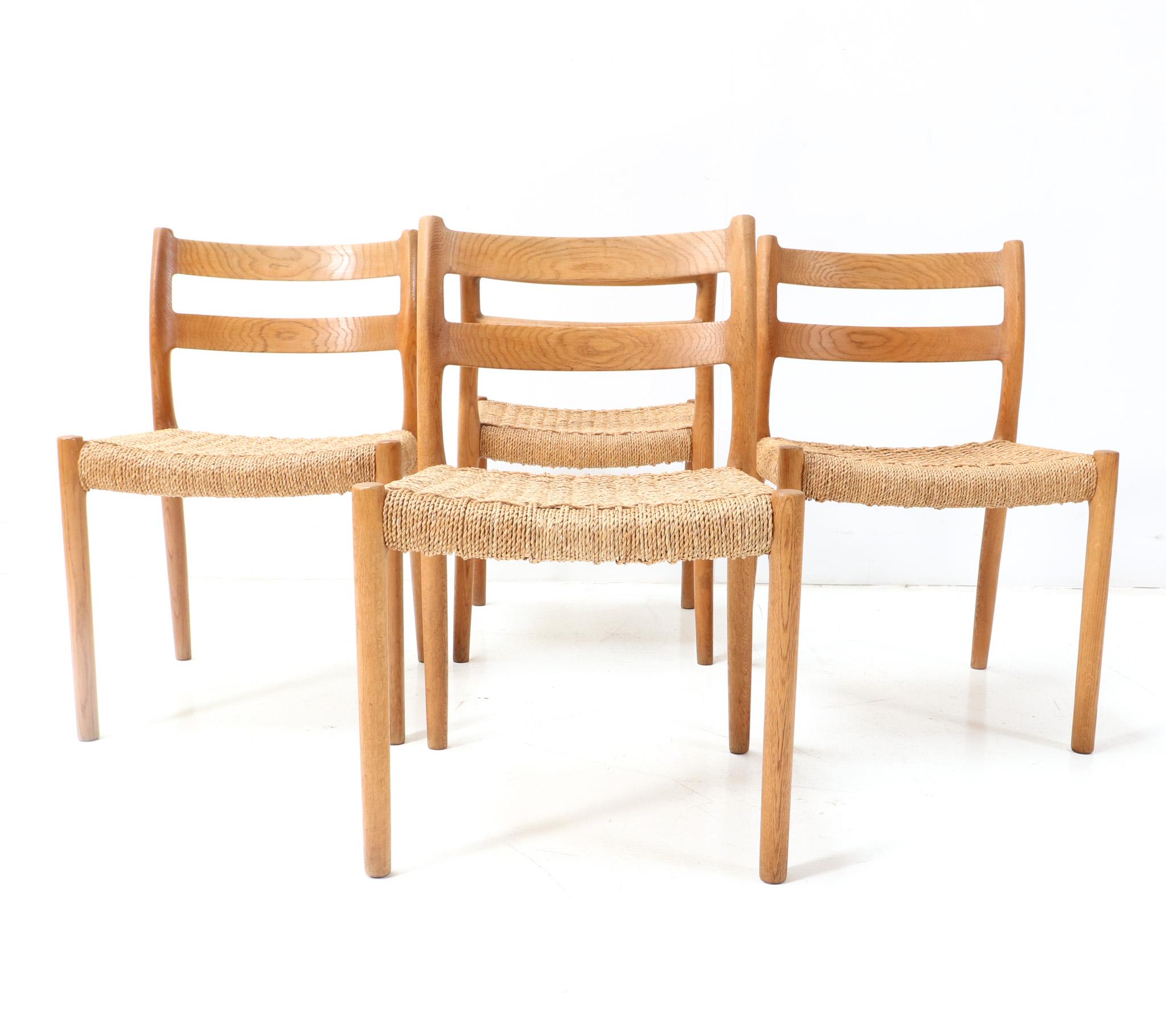 Danish Four Oak Mid-Century Modern Model 84 Dining Room Chairs by Niels Otto Møller