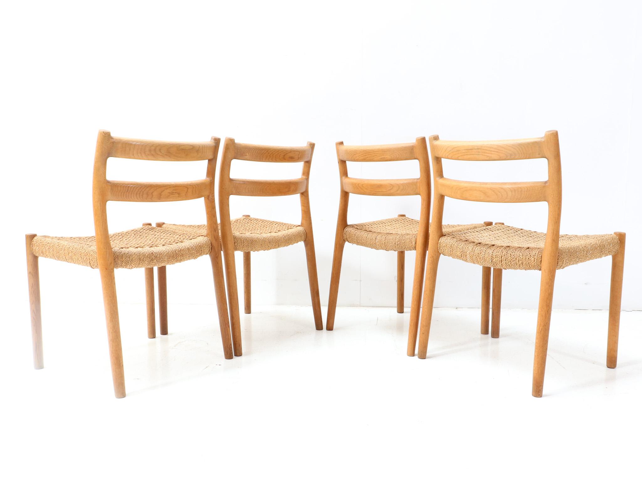 Late 20th Century Four Oak Mid-Century Modern Model 84 Dining Room Chairs by Niels Otto Møller