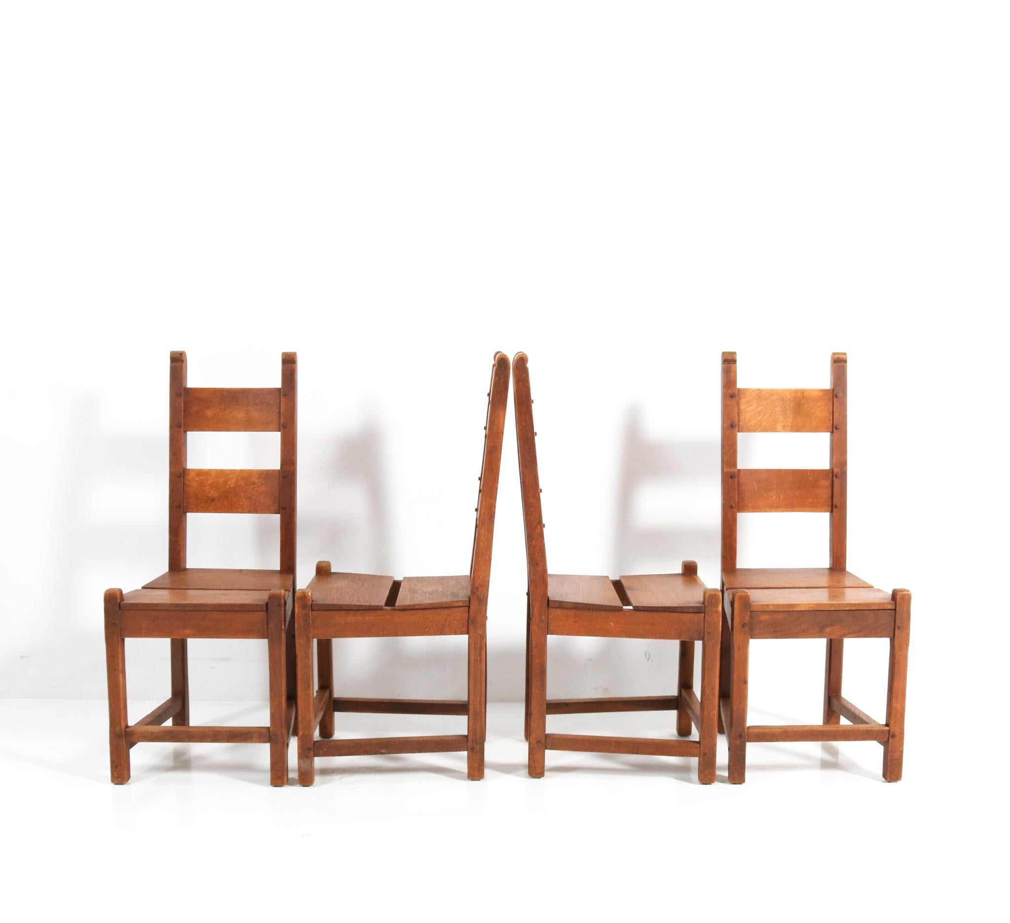 Four Oak Rustic Brutalist Chairs, 1940s In Good Condition For Sale In Amsterdam, NL