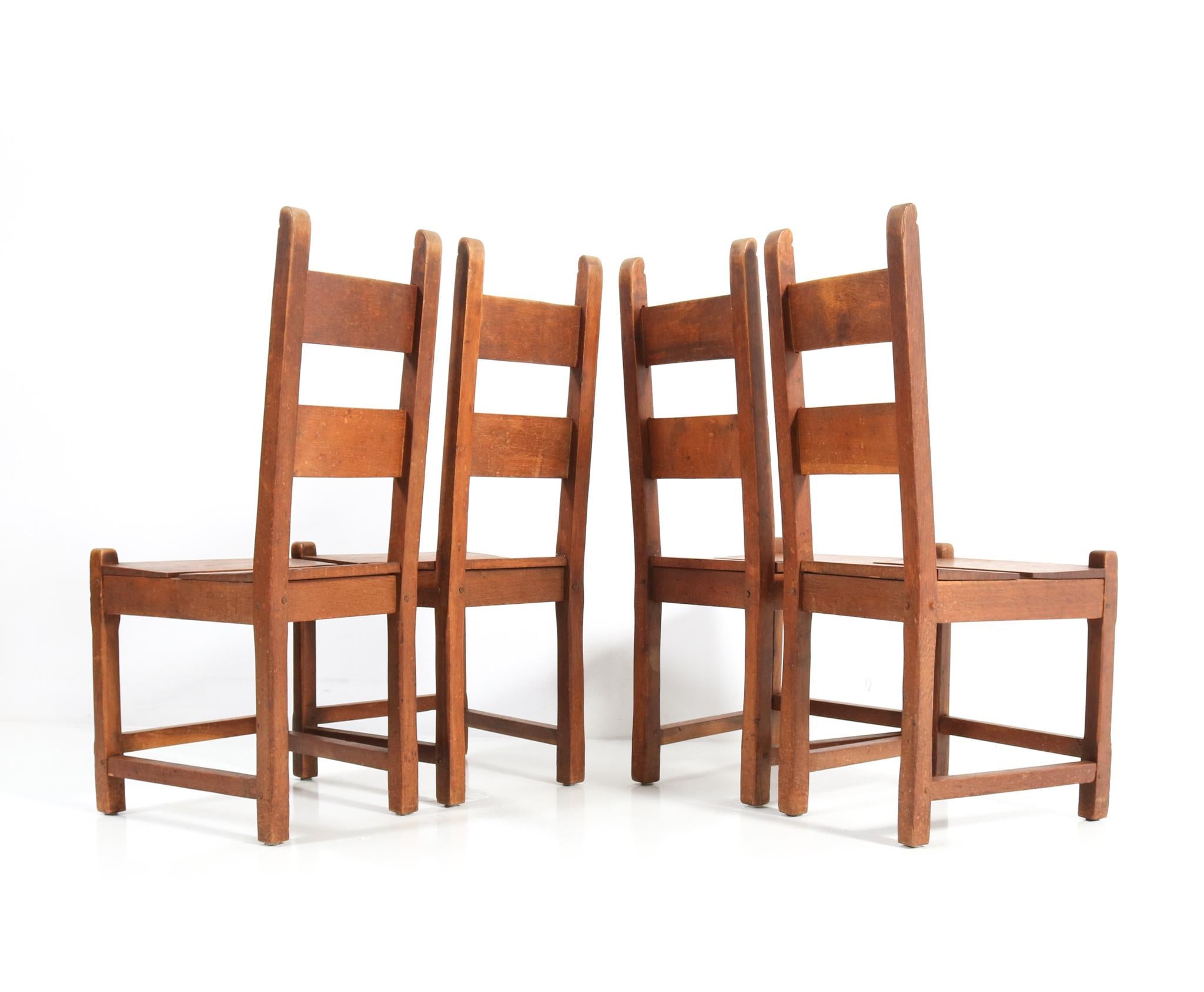 Mid-20th Century Four Oak Rustic Brutalist Chairs, 1940s For Sale