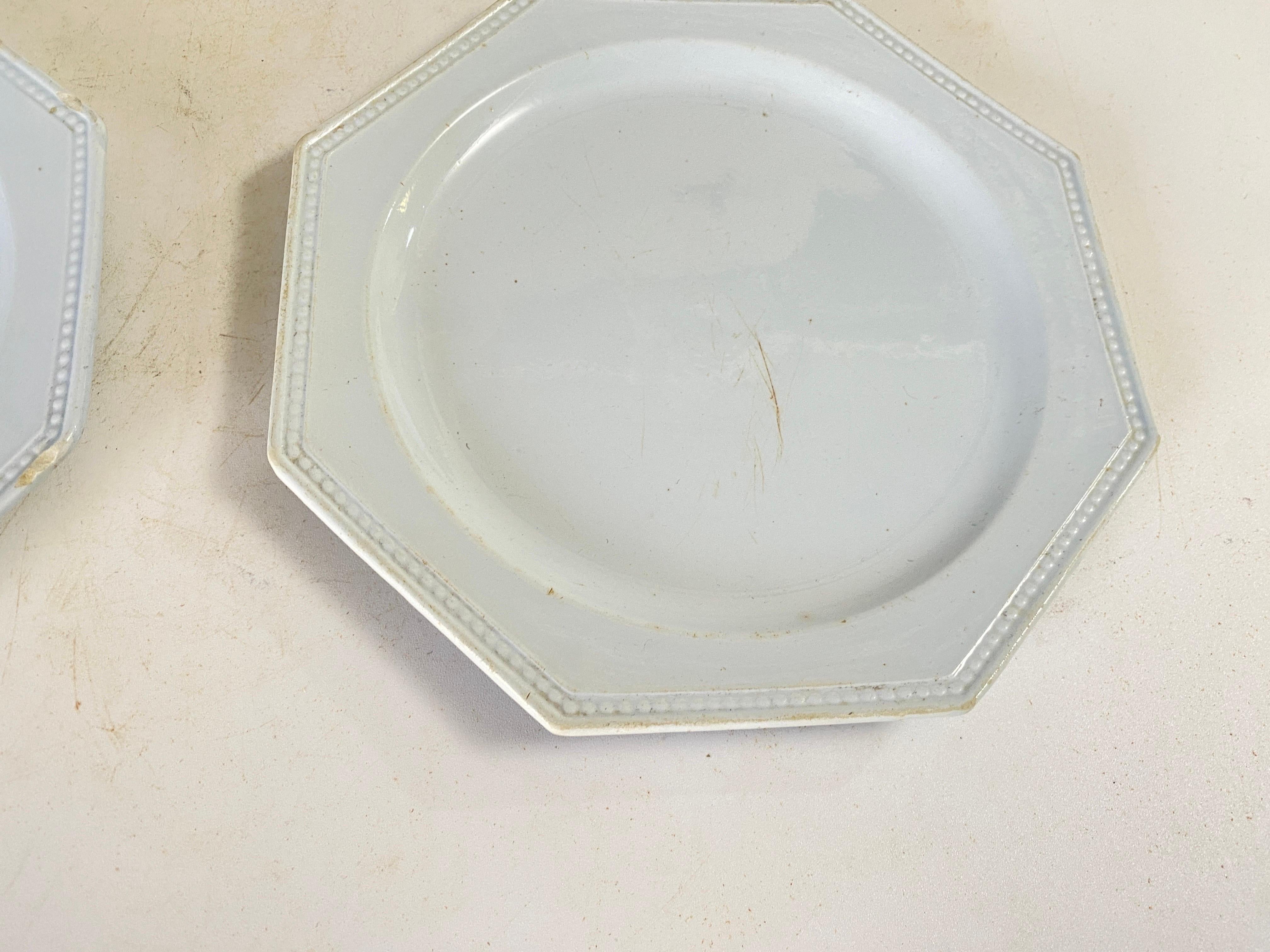 Ceramic Four Octagonal Earthenware Dishes Made in France Creil Montereau circa 1820 For Sale