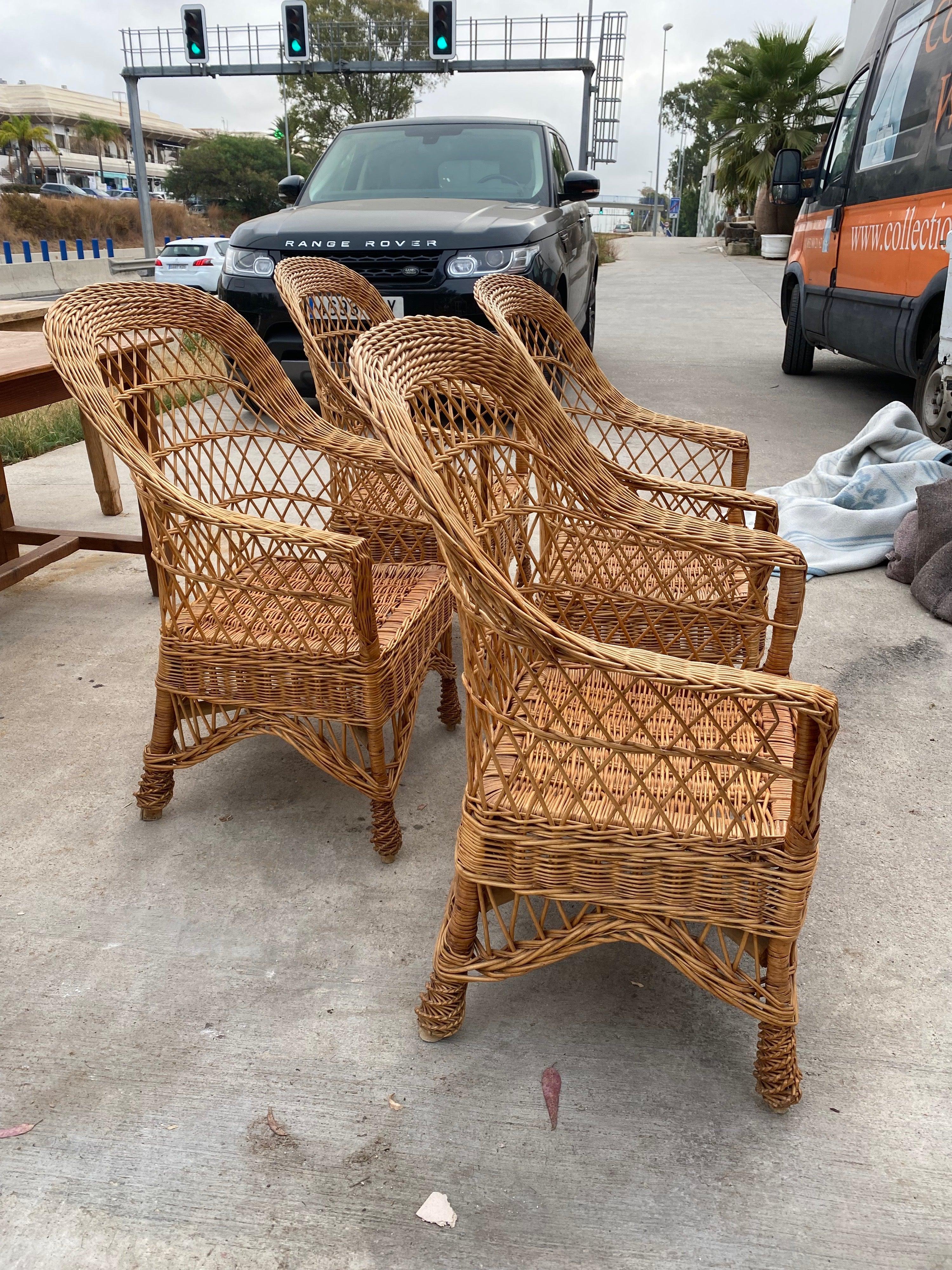 Late 20th Century Four of 1970s Spanish Hand Woven Wicker Sofa Chairs