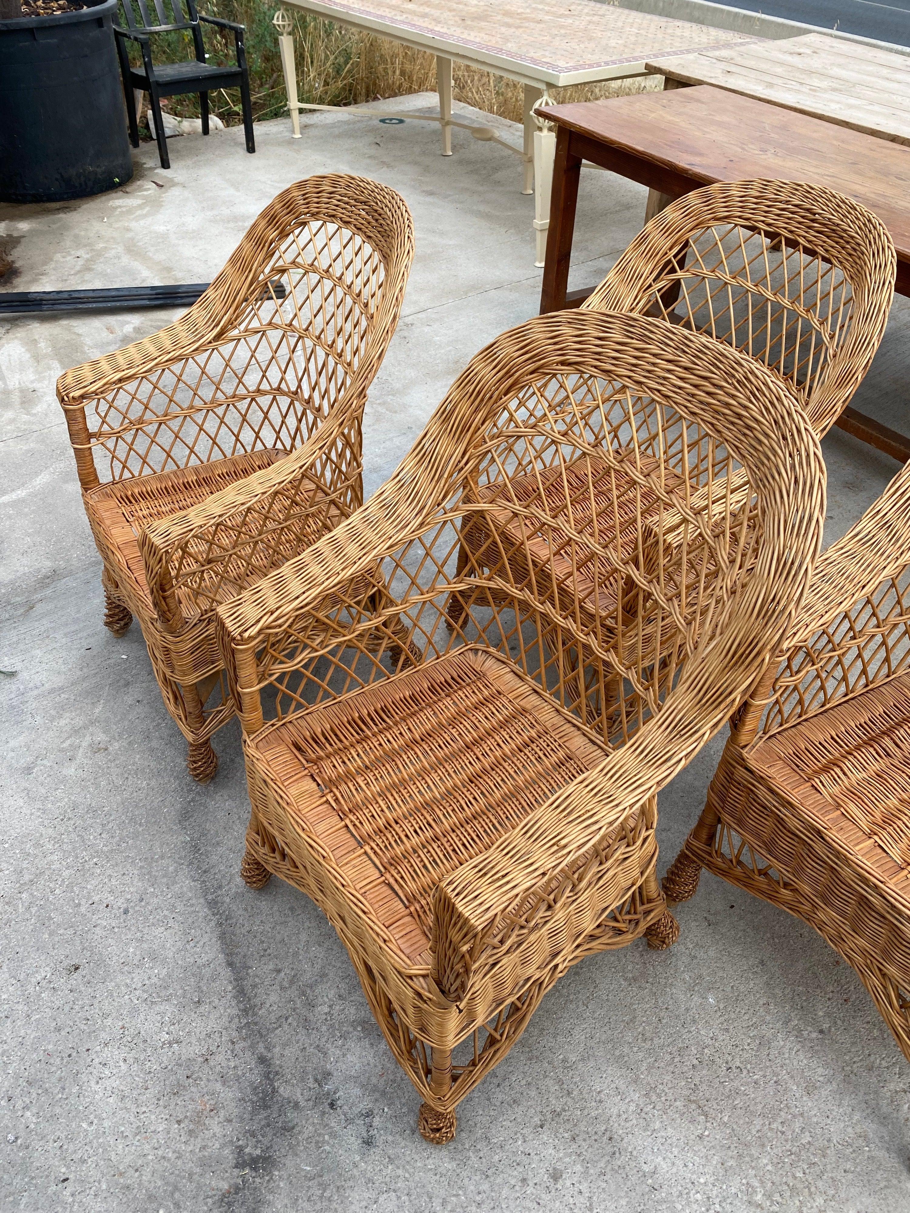 Four of 1970s Spanish Hand Woven Wicker Sofa Chairs 3