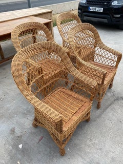 Four of 1970s Spanish Hand Woven Wicker Sofa Chairs