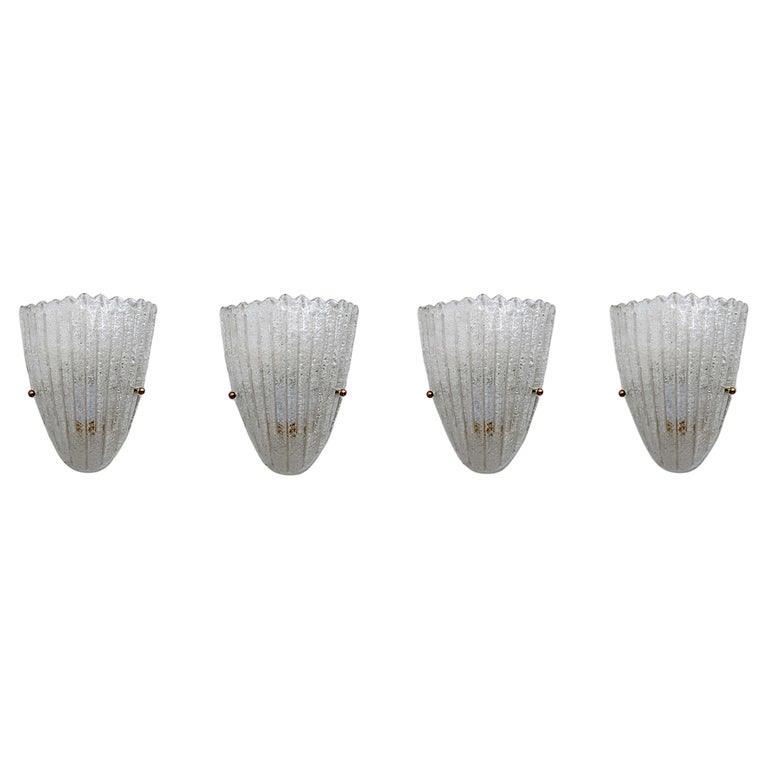 Four of Barovier Mid-Century Modern Italian Murano Glass Shell Sconces ...