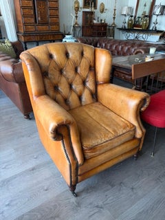 Four of English Library Chairs with Distressed Leather, Priced per chair. Comfor