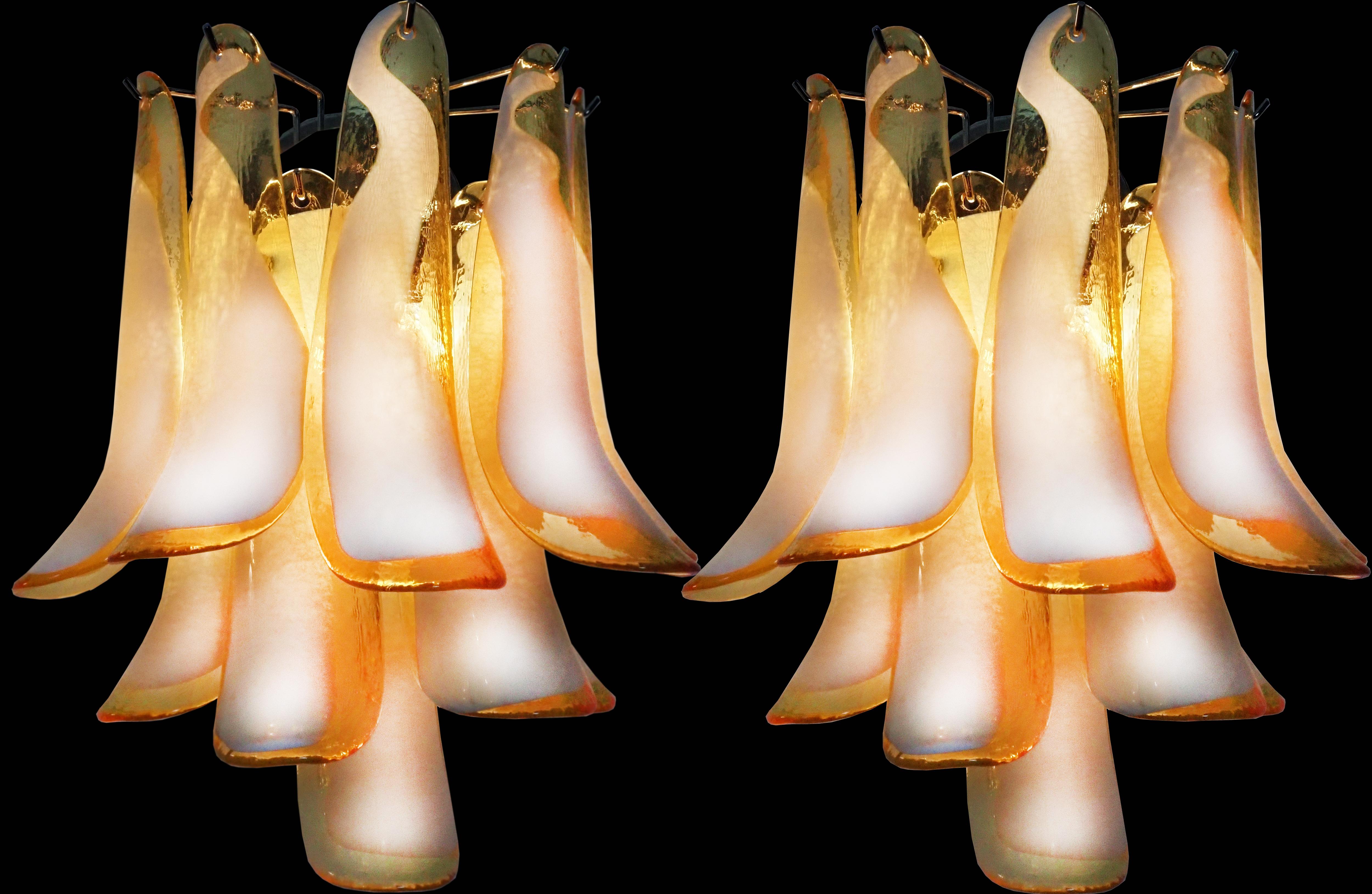 Set of four Vintage Italian Murano wall lights in the manner of Mazzega – Milk and Honey glass petals
. Wall lights have 10 caramel lattimo glass petals (for each applique) in a chrome frame.
Period: late XX century
Dimensions: 16,50 inches (42 cm)