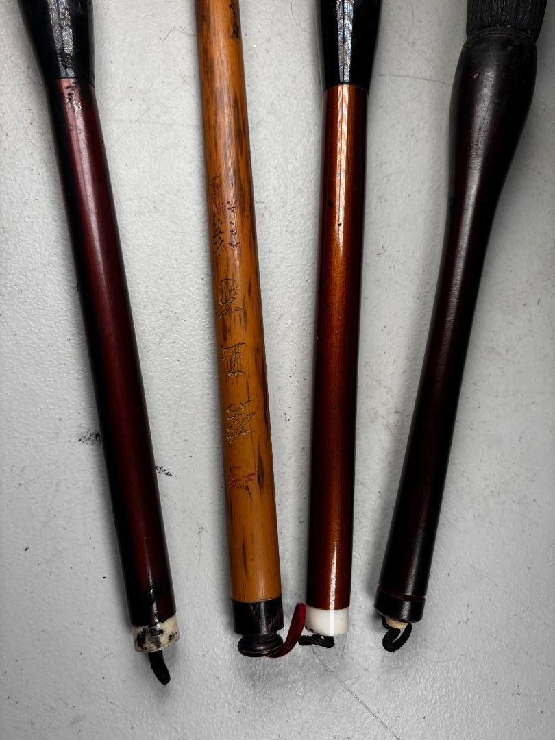 20th Century Four Old Japanese and Chinese Ink Wash Painting Calligraphy Brushes, Rare Find