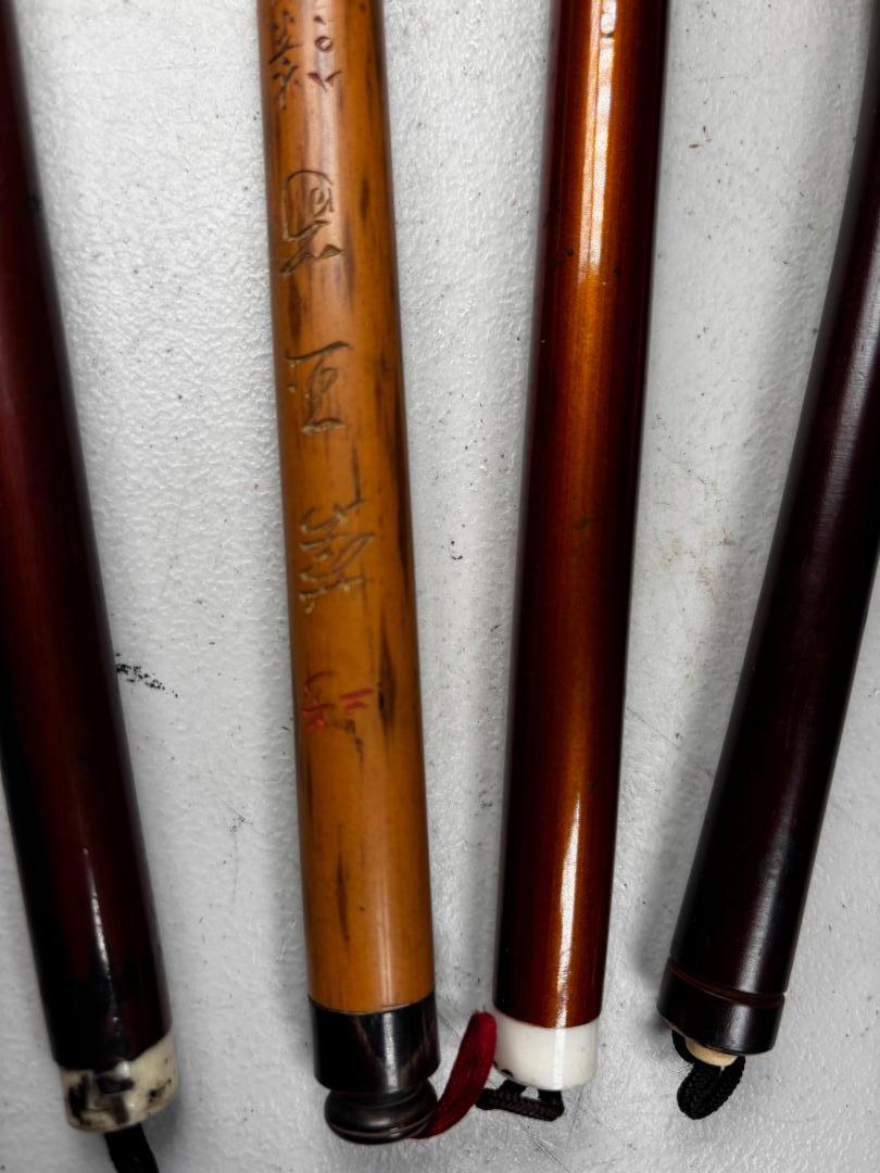 Wood Four Old Japanese and Chinese Ink Wash Painting Calligraphy Brushes, Rare Find