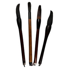 Four Old Japanese and Chinese Ink Wash Painting Calligraphy Brushes, Rare Find
