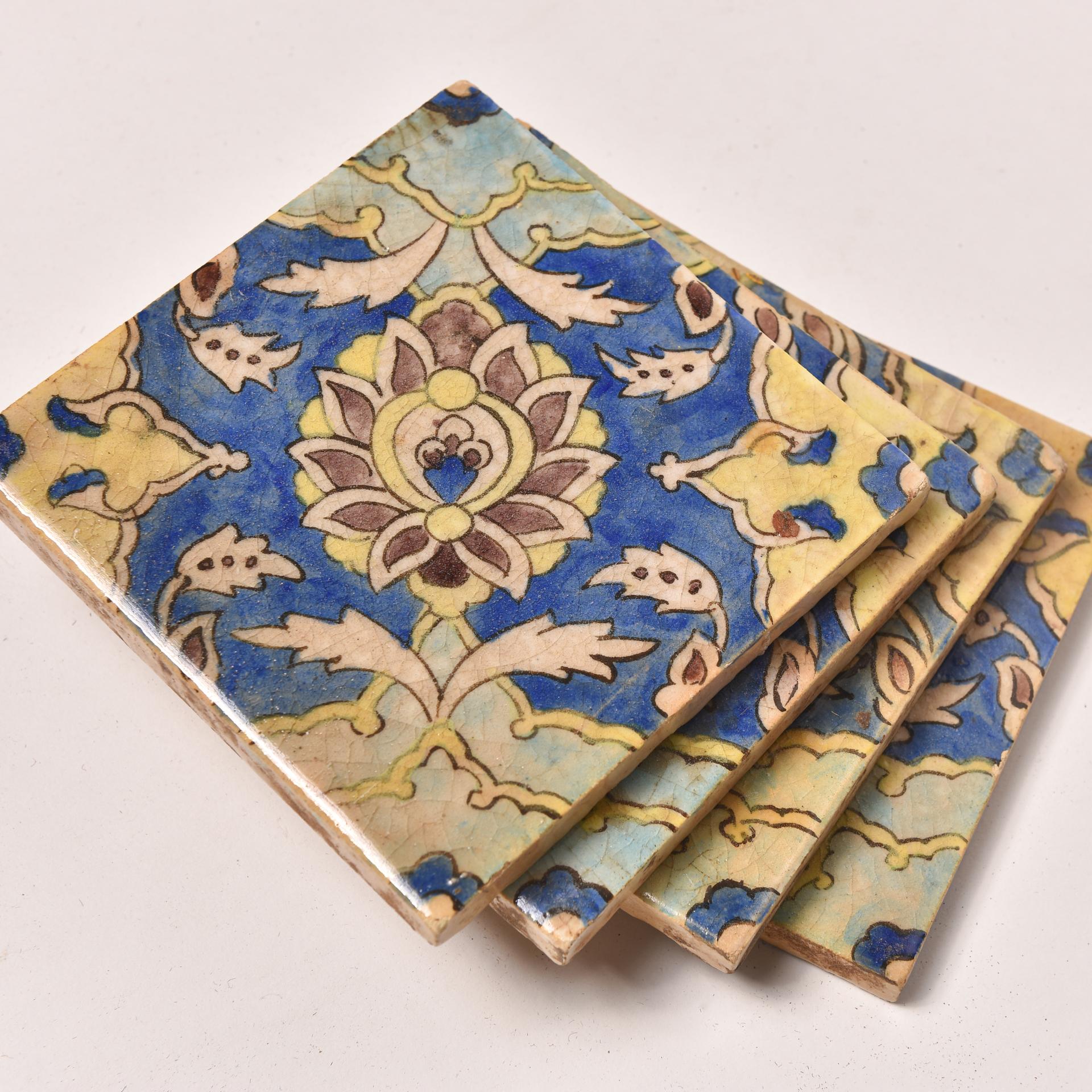 20th Century Four Old Painted Tiles For Sale