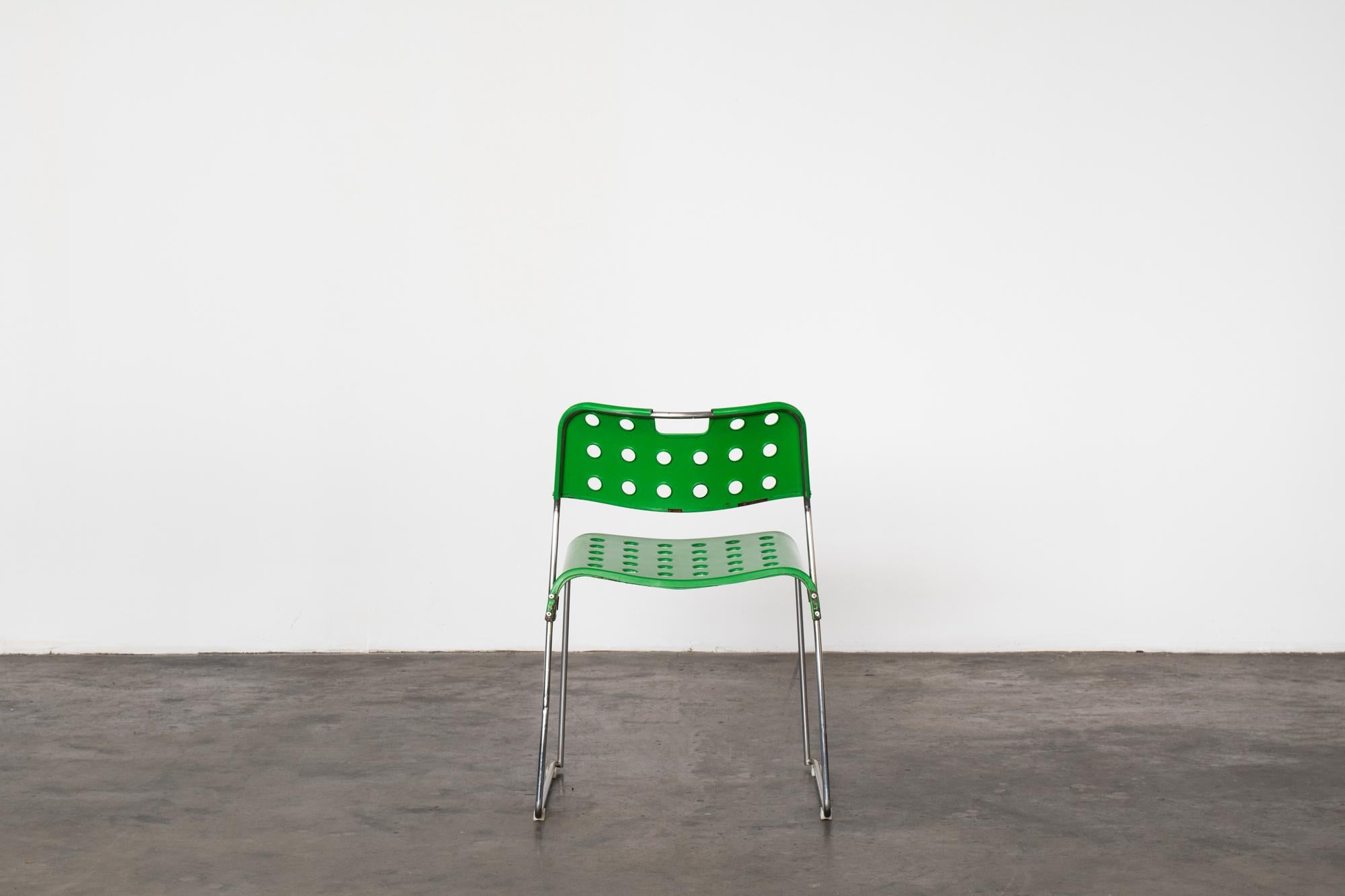Late 20th Century Four Omstak Metal Green Chairs, Rodney Kinsman, Italy, Mid-Century Modern For Sale