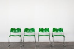 Four Omstak Metal Green Chairs, Rodney Kinsman, Italy, Mid-Century Modern