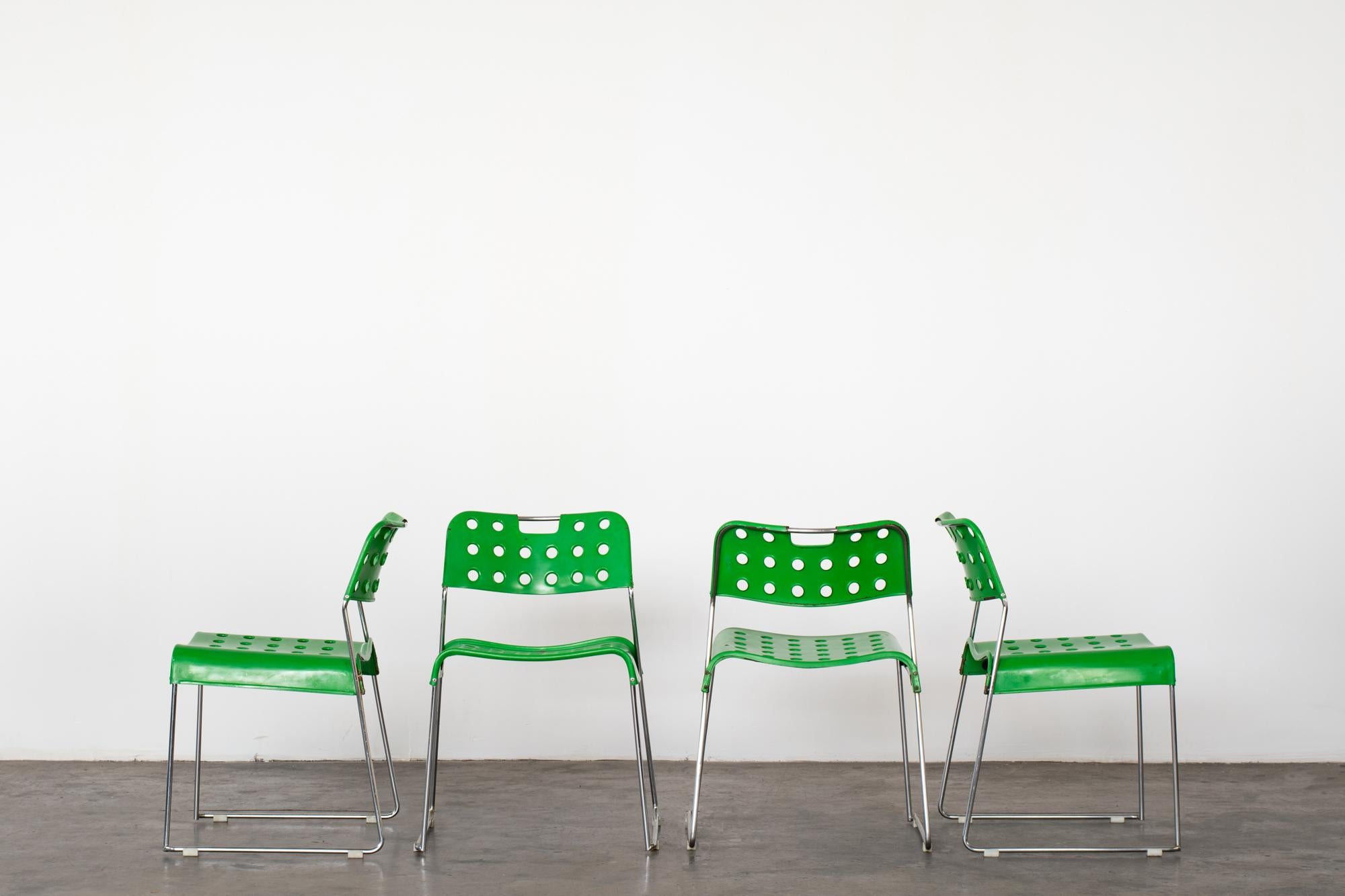 Italian Four Omstak Metal Green Chairs, Rodney Kinsman, Italy, Mid-Century Modern For Sale