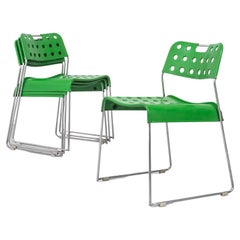 Four Omstak Metal Green Chairs, Rodney Kinsman, Italy, Mid-Century Modern