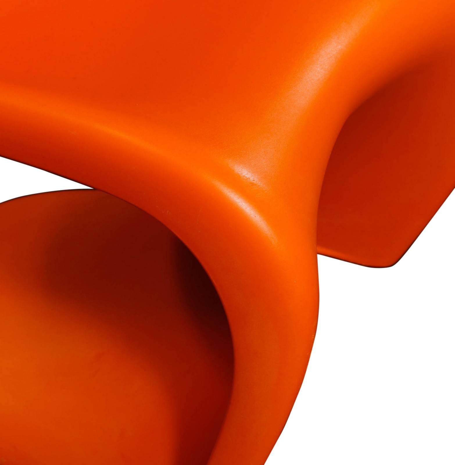 Verner Panton 1926-1998. Four chairs for children ‘Junior Panton Chair’ (two orange and two green), made of anti-slip polypropylene. Designed in 1958. Produced by Vitra. Measures: H 61 cm, W 37, D 40 cm. Traces of wear.