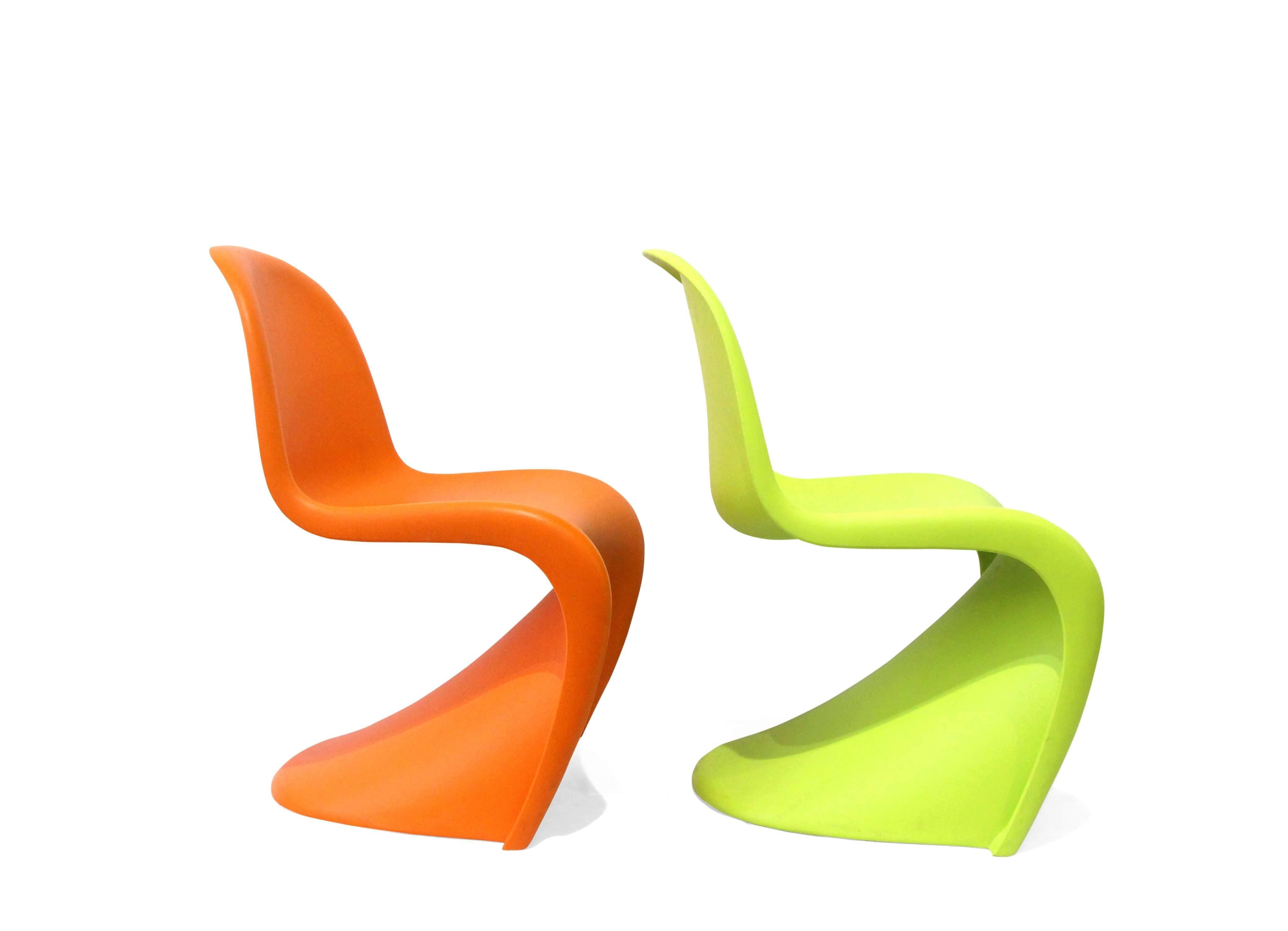 Mid-20th Century Four Orange and Green Junior Panton Chairs For Sale