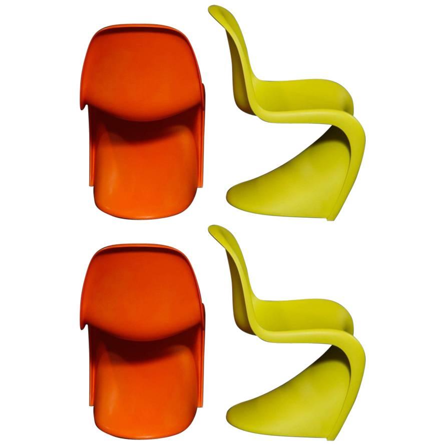 Four Orange and Green Junior Panton Chairs For Sale