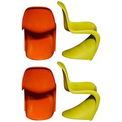 Four Orange and Green Junior Panton Chairs