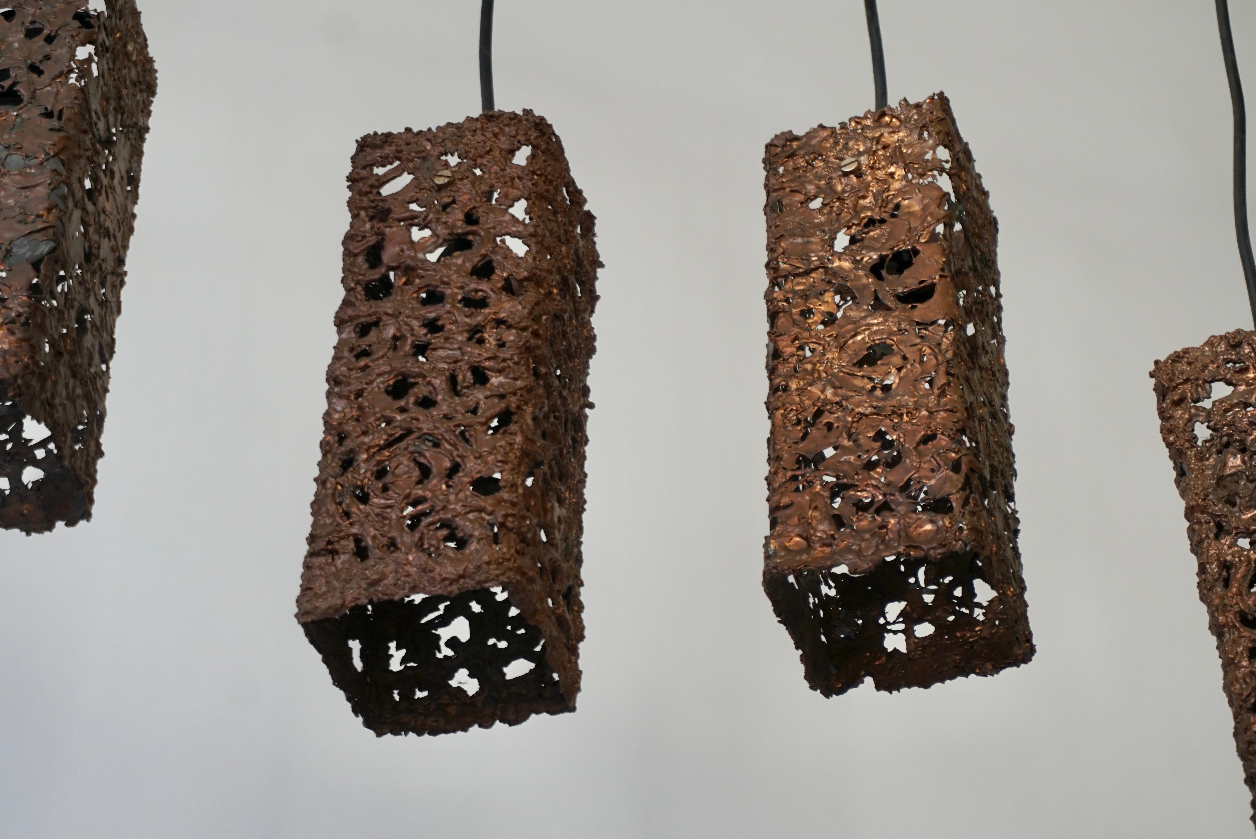Finnish Four Organic Relief Copper Ceiling Lamp by Aimo Tukiainen Finland, 1960's For Sale