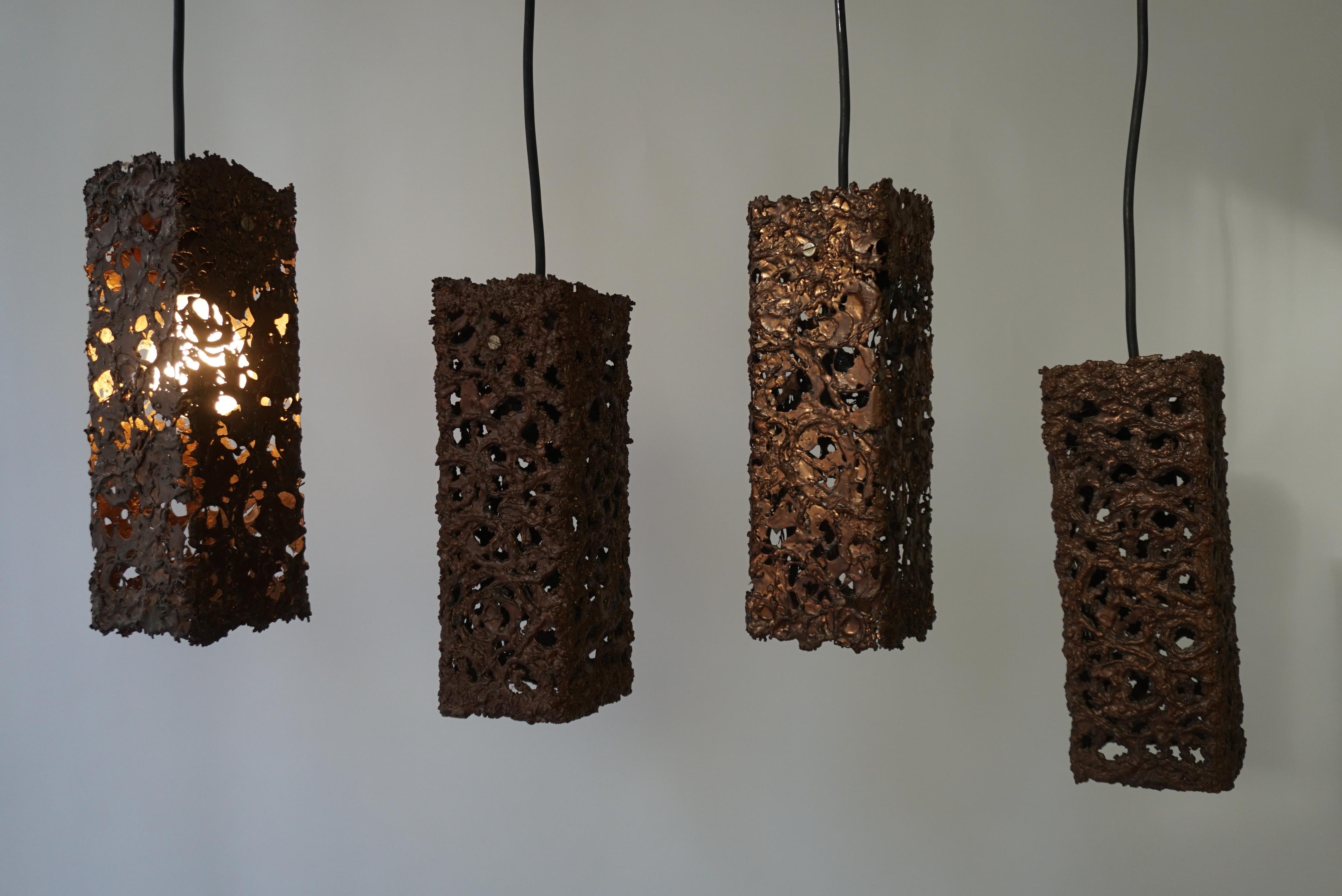 Four Organic Relief Copper Ceiling Lamp by Aimo Tukiainen Finland, 1960's In Good Condition For Sale In Antwerp, BE