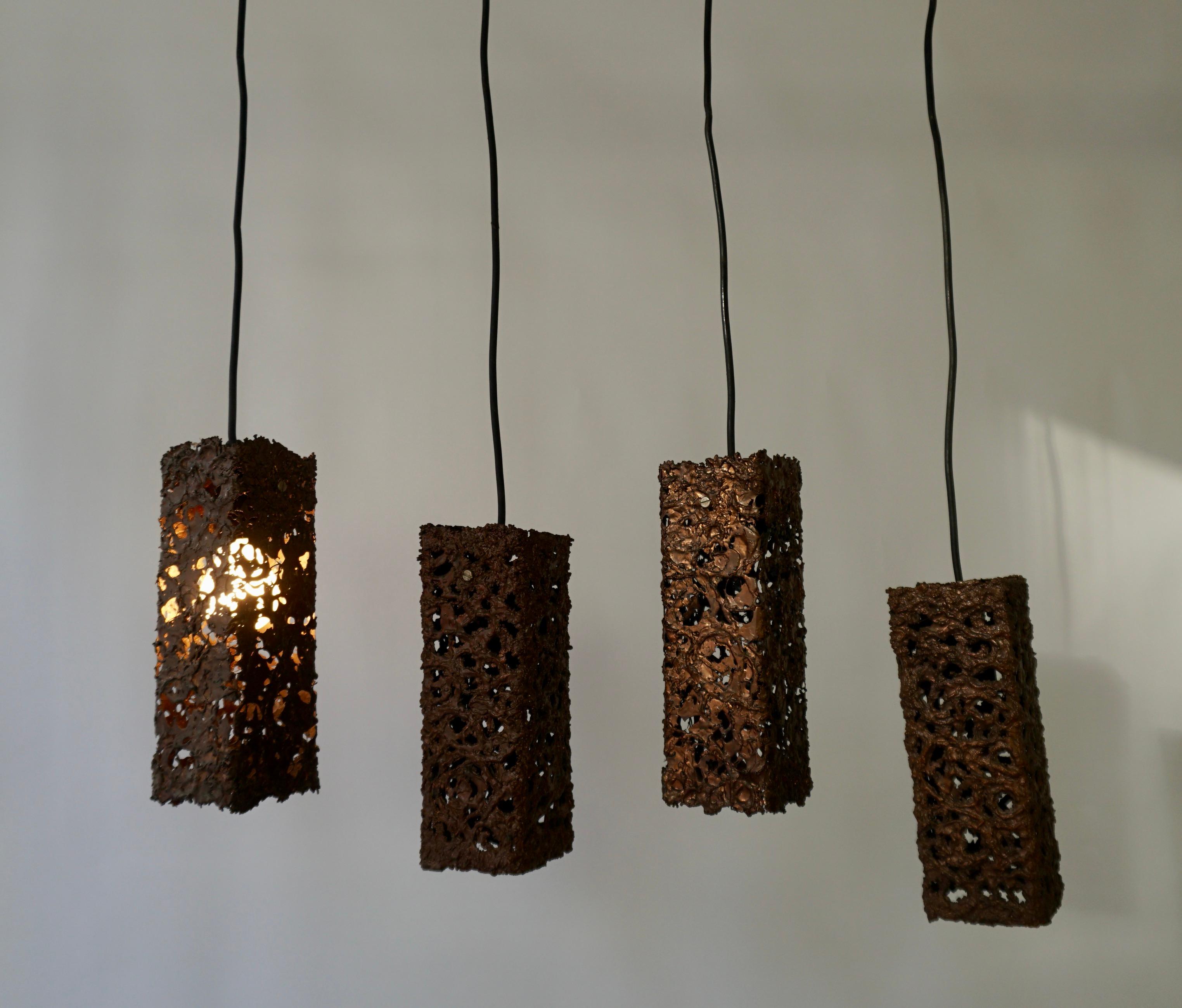 20th Century Four Organic Relief Copper Ceiling Lamp by Aimo Tukiainen Finland, 1960's For Sale
