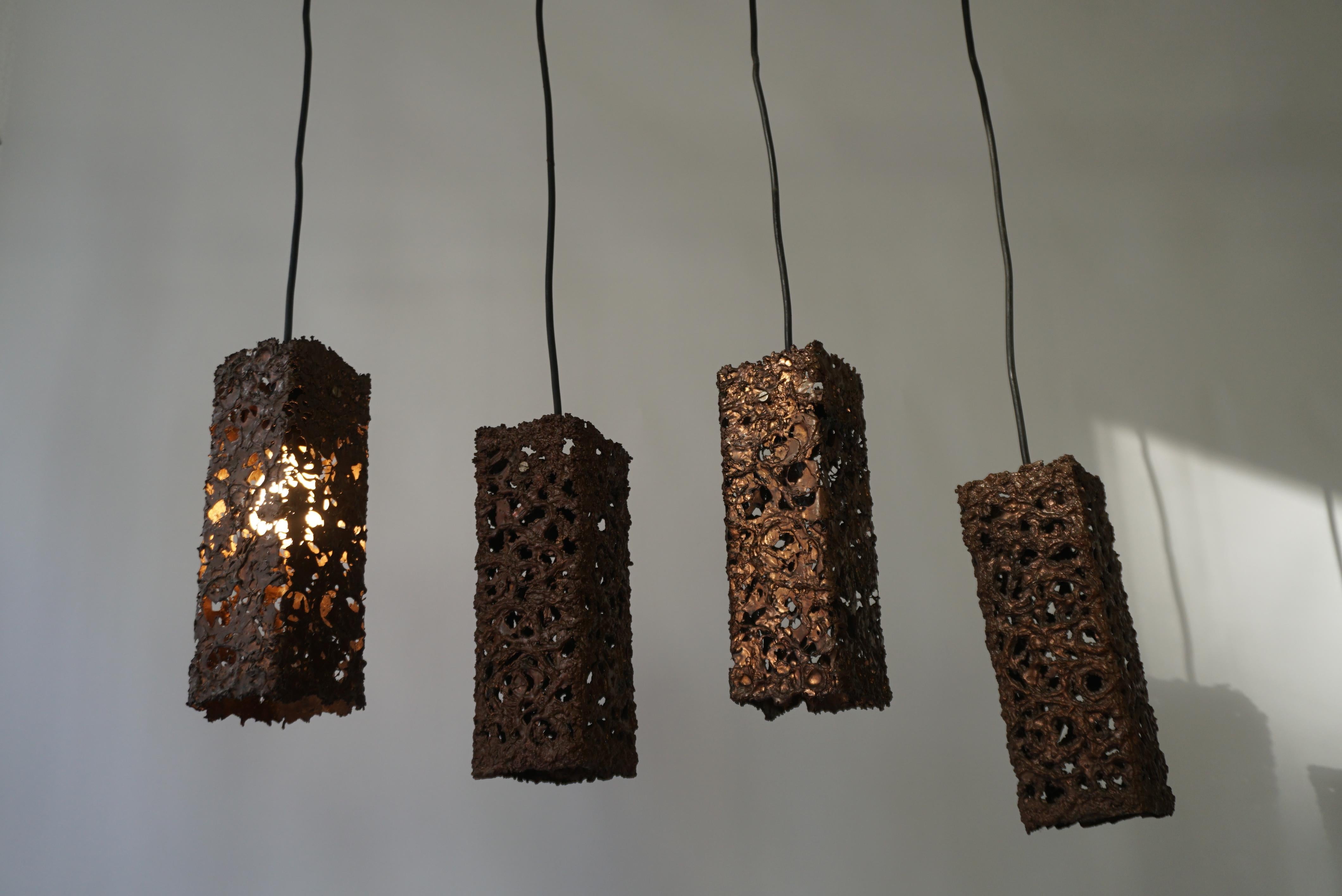 Four Organic Relief Copper Ceiling Lamp by Aimo Tukiainen Finland, 1960's For Sale 1