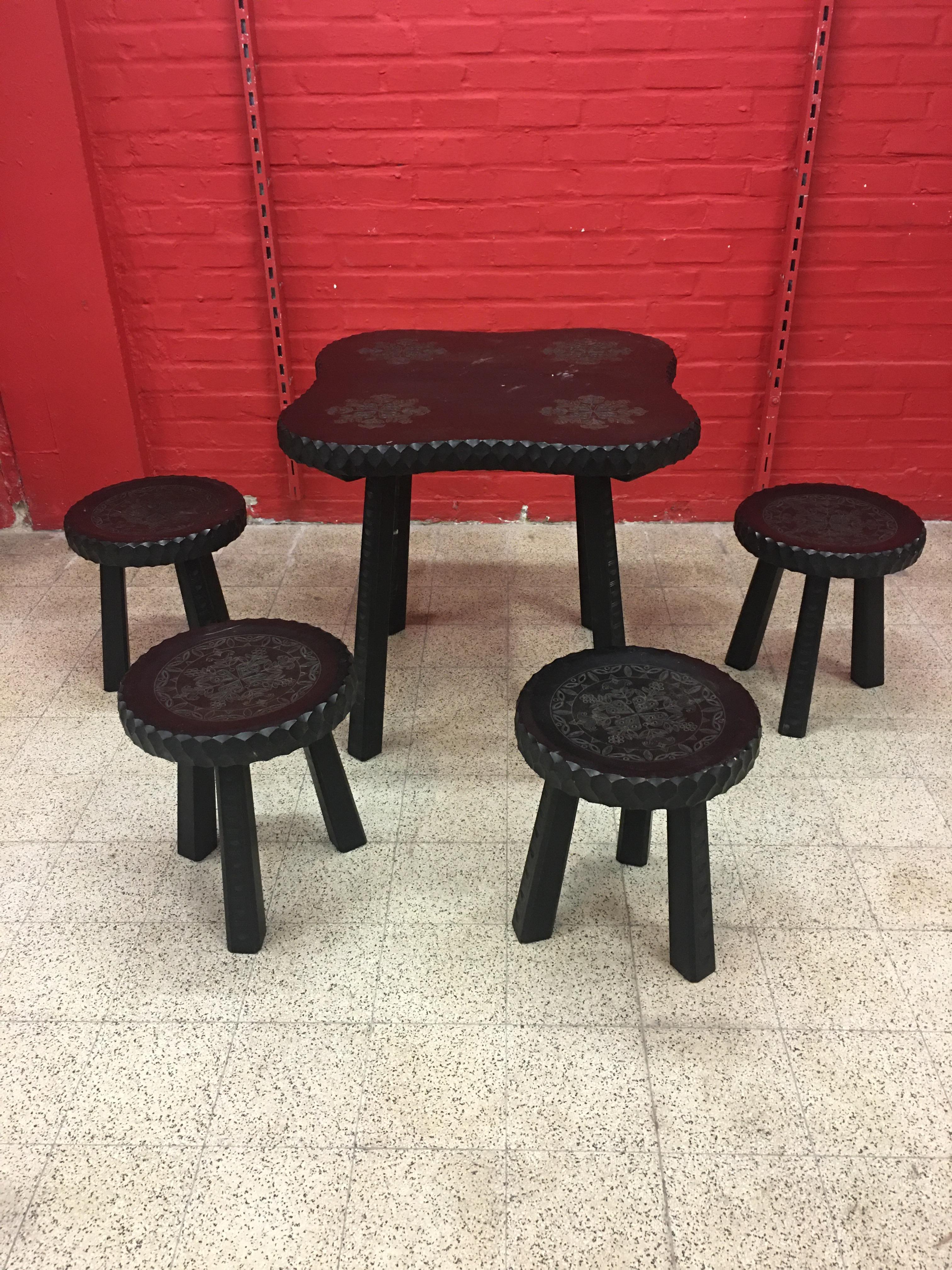 Four Organic Stools in Blackened Wood, circa 1950-1960 For Sale 4